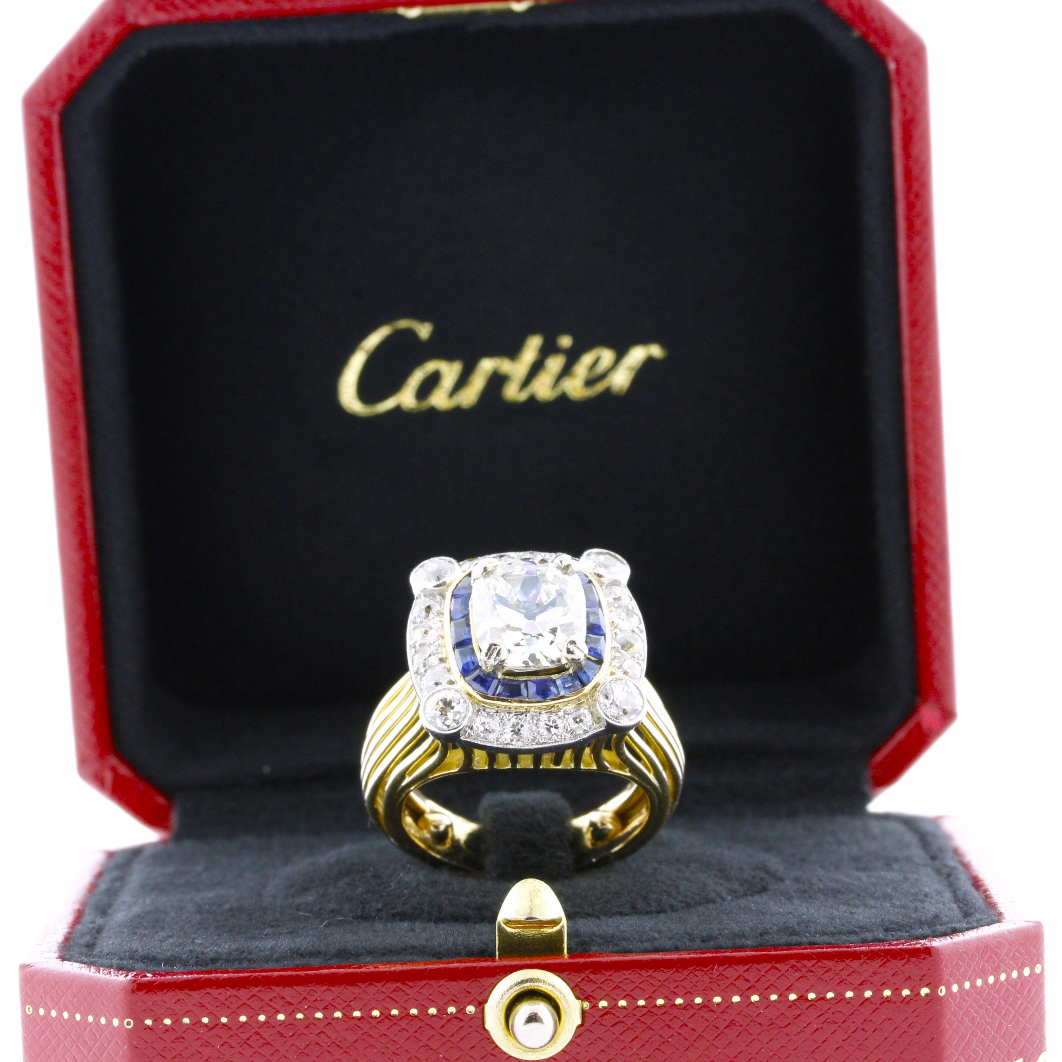 Antique Cartier 3.17 Carat Diamond Gold & Platinum Ring, GIA Certified In New Condition In Beverly Hills, CA