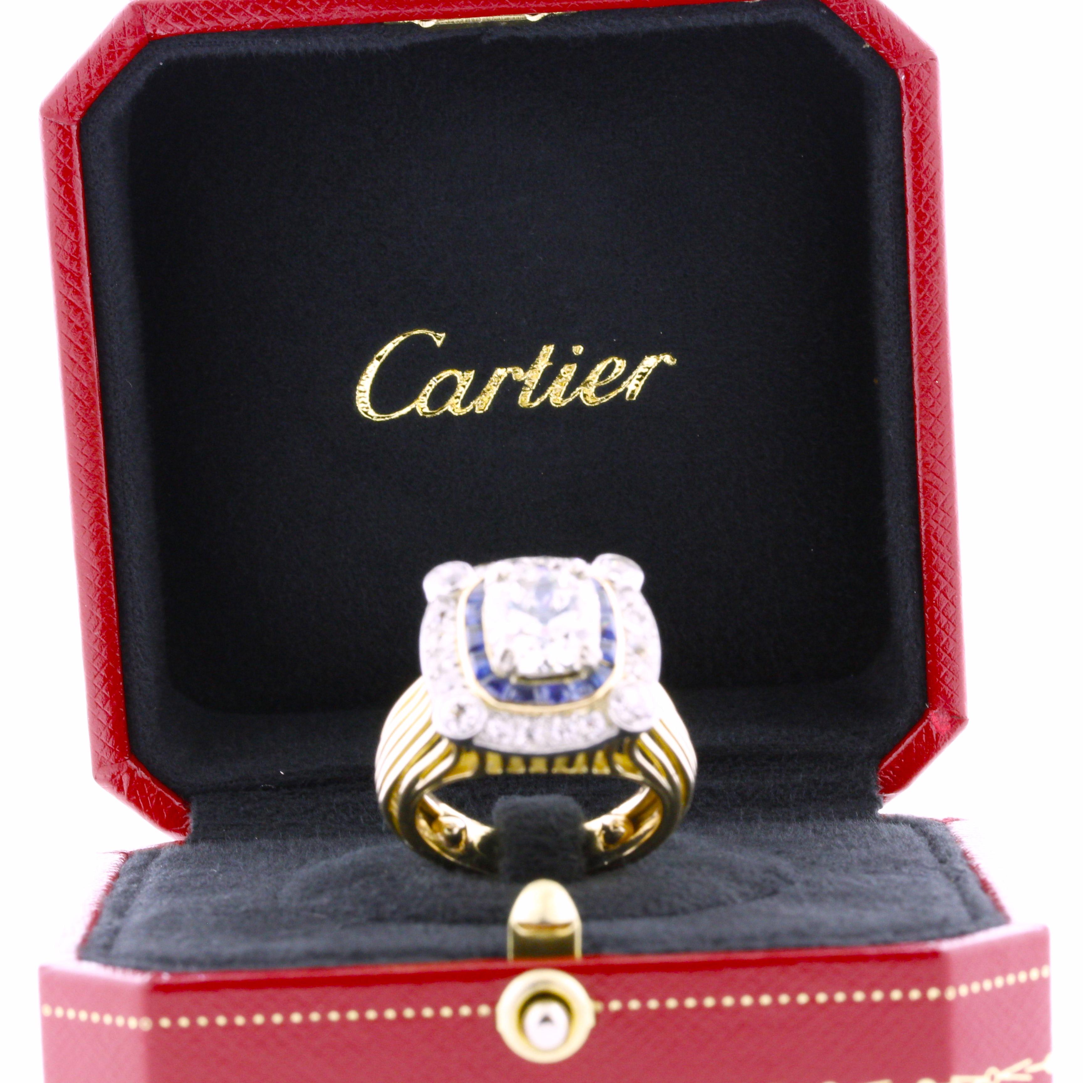 Men's Antique Cartier 3.17 Carat Diamond Gold & Platinum Ring, GIA Certified