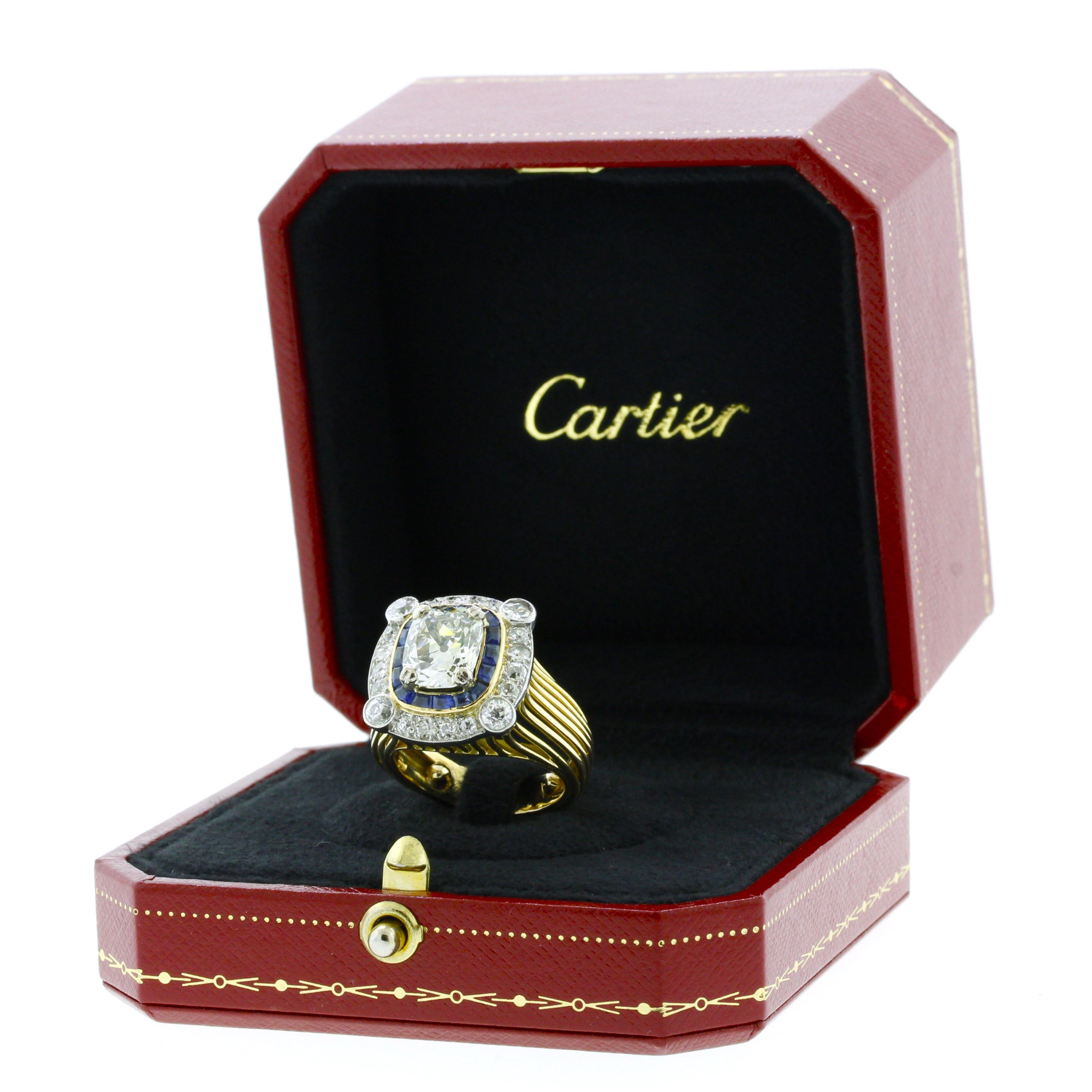 Antique Cartier 3.17 Carat Diamond Gold & Platinum Ring, GIA Certified 1