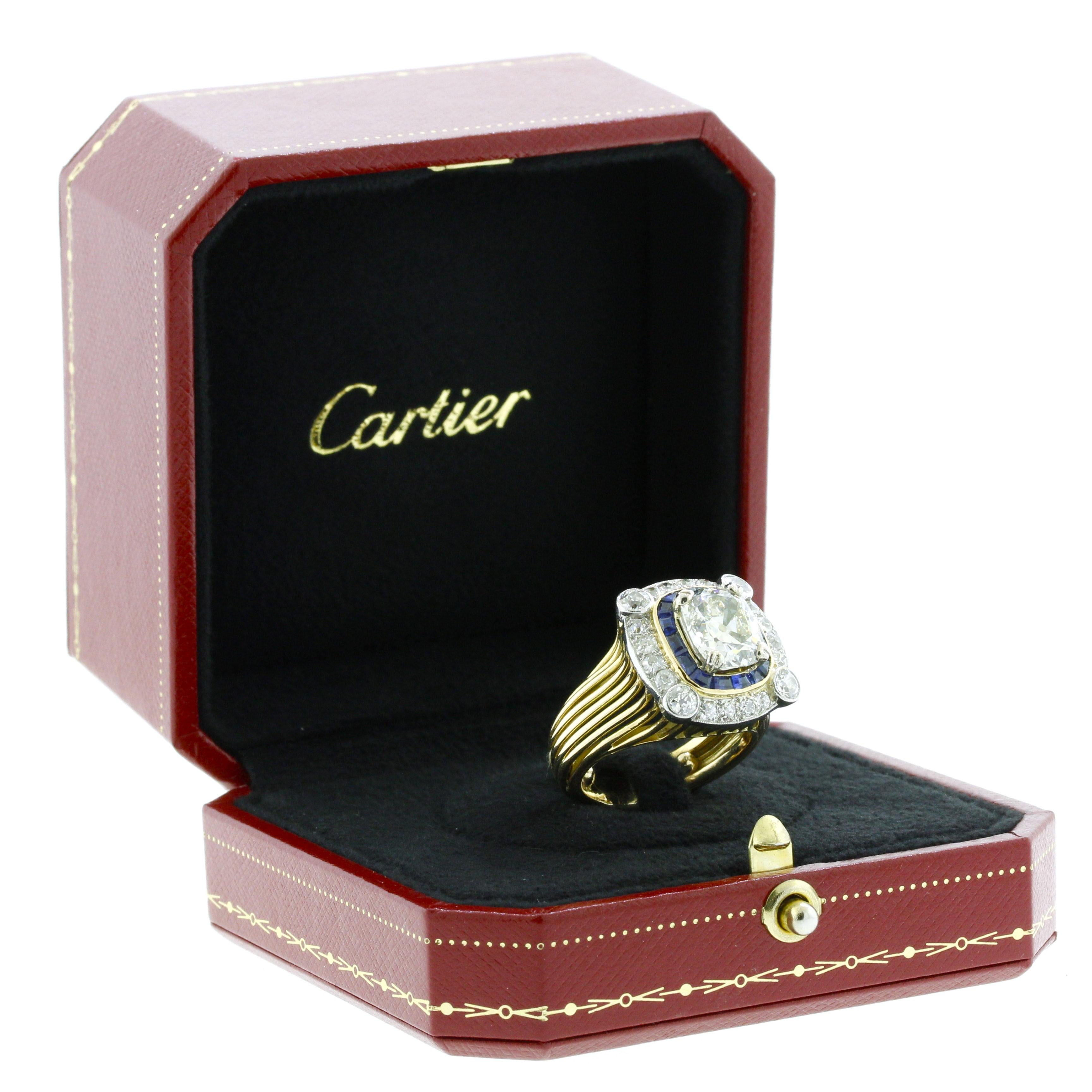 Antique Cartier 3.17 Carat Diamond Gold & Platinum Ring, GIA Certified 2