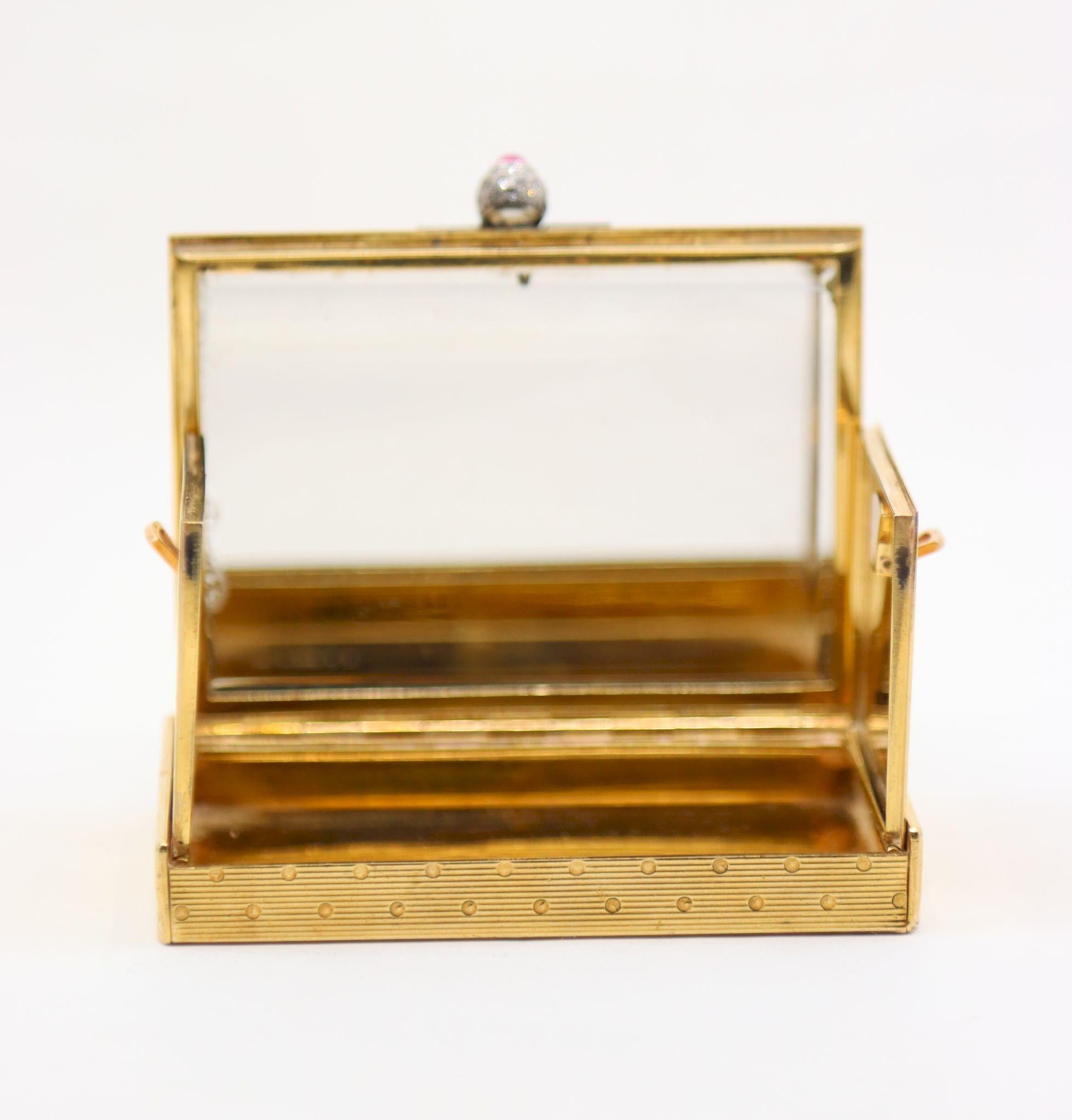 Antique Cartier 9CT Gold Diamond Ruby Compact Case For Sale 9