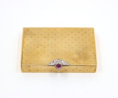 Antique Cartier 9CT Gold Diamond Ruby Compact Case