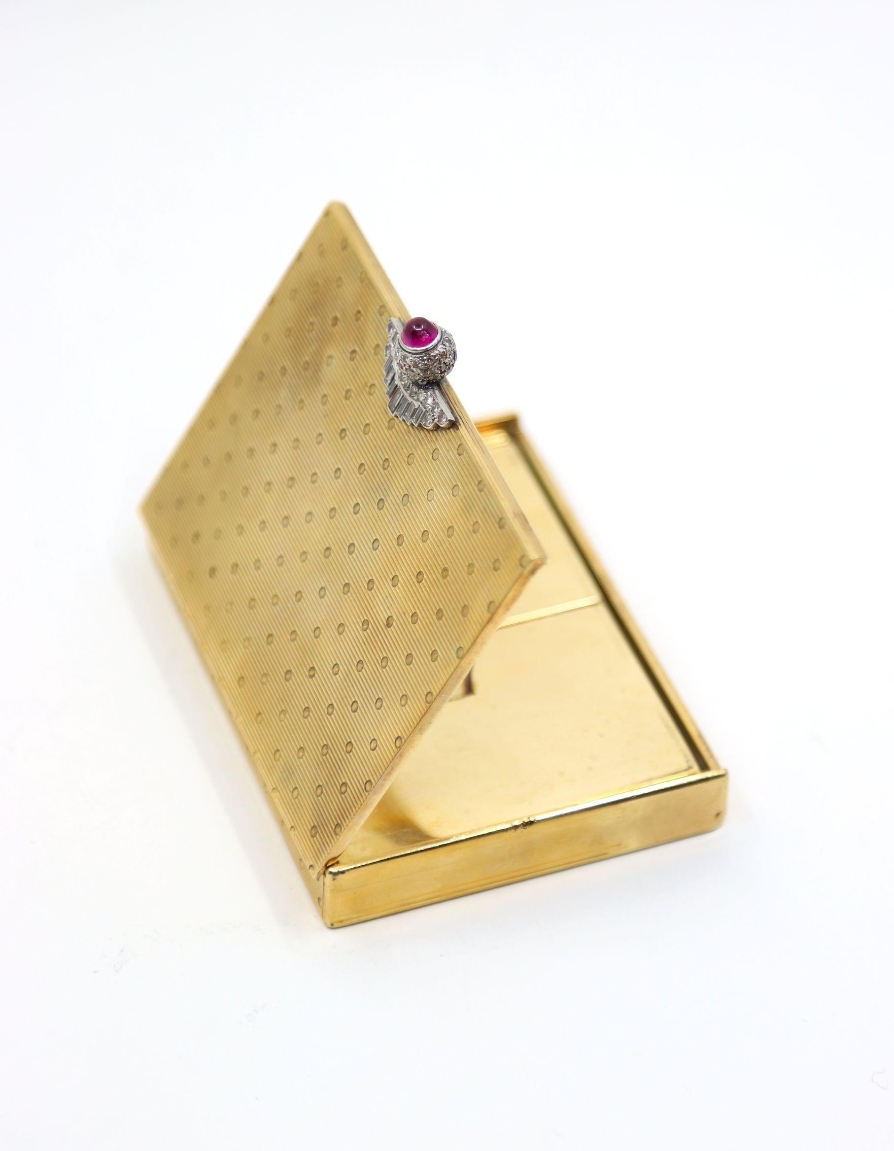 Mixed Cut Antique Cartier 9CT Gold Diamond Ruby Compact Case For Sale