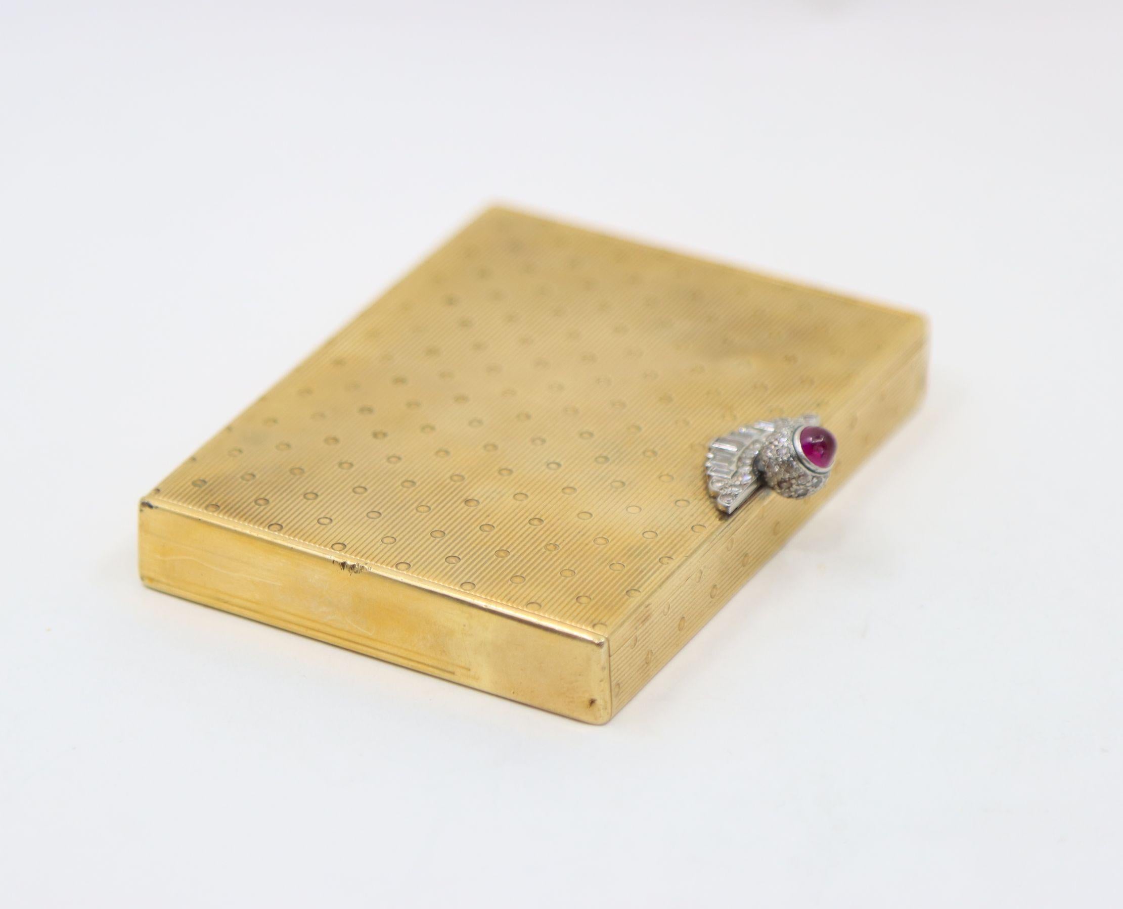 Antique Cartier 9CT Gold Diamond Ruby Compact Case For Sale 4