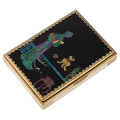 Antique Cartier Art Deco 18 Karat Gold & Lacque Burgaute Vanity Caseb circa 1920