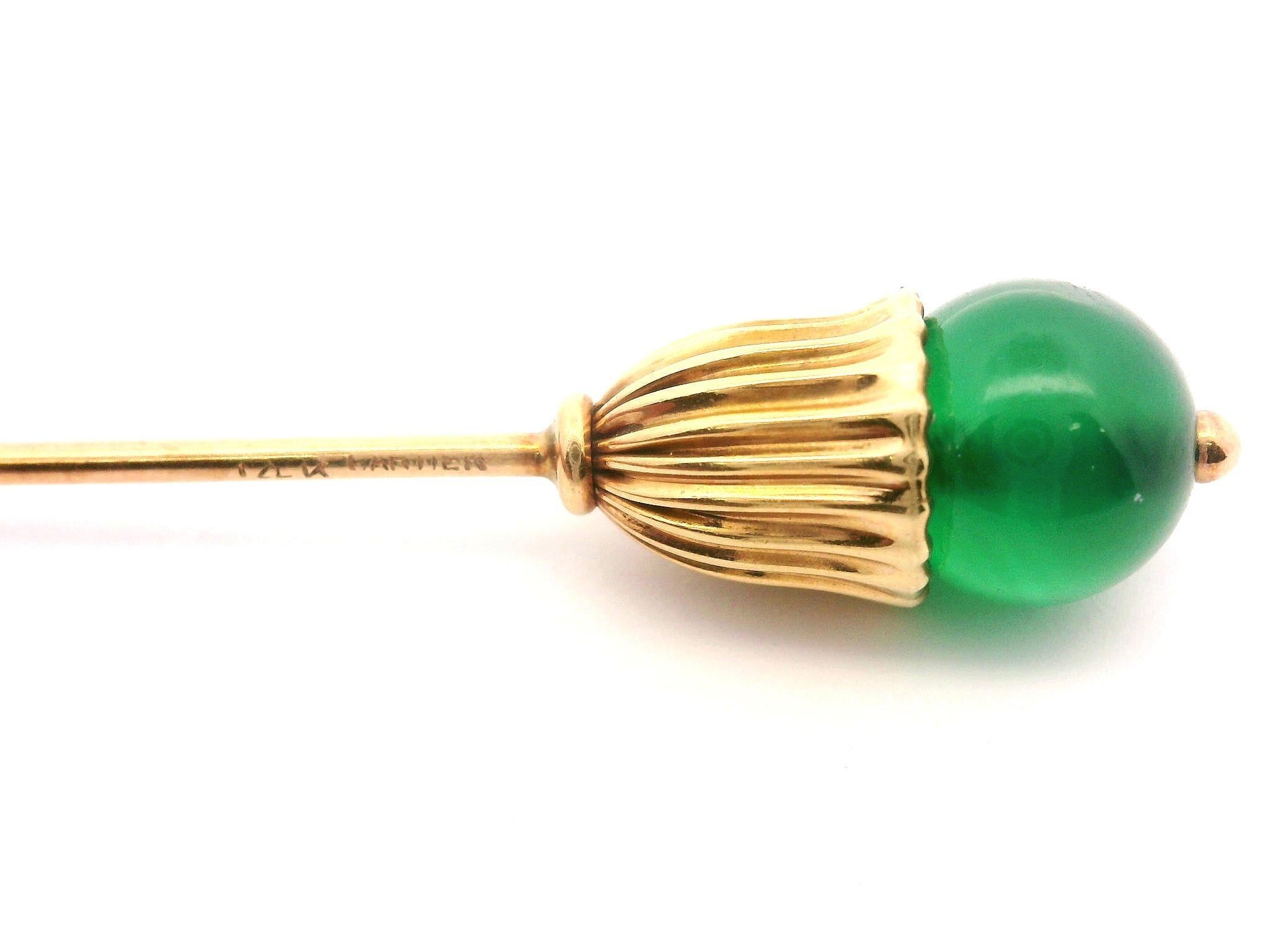 Bead Antique Cartier Collectible 14k Yellow Gold 7.6mm Chalcedony Stick Pin For Sale