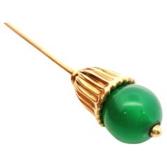 Antique Cartier Collectible 14k Yellow Gold 7.6mm Chalcedony Stick Pin