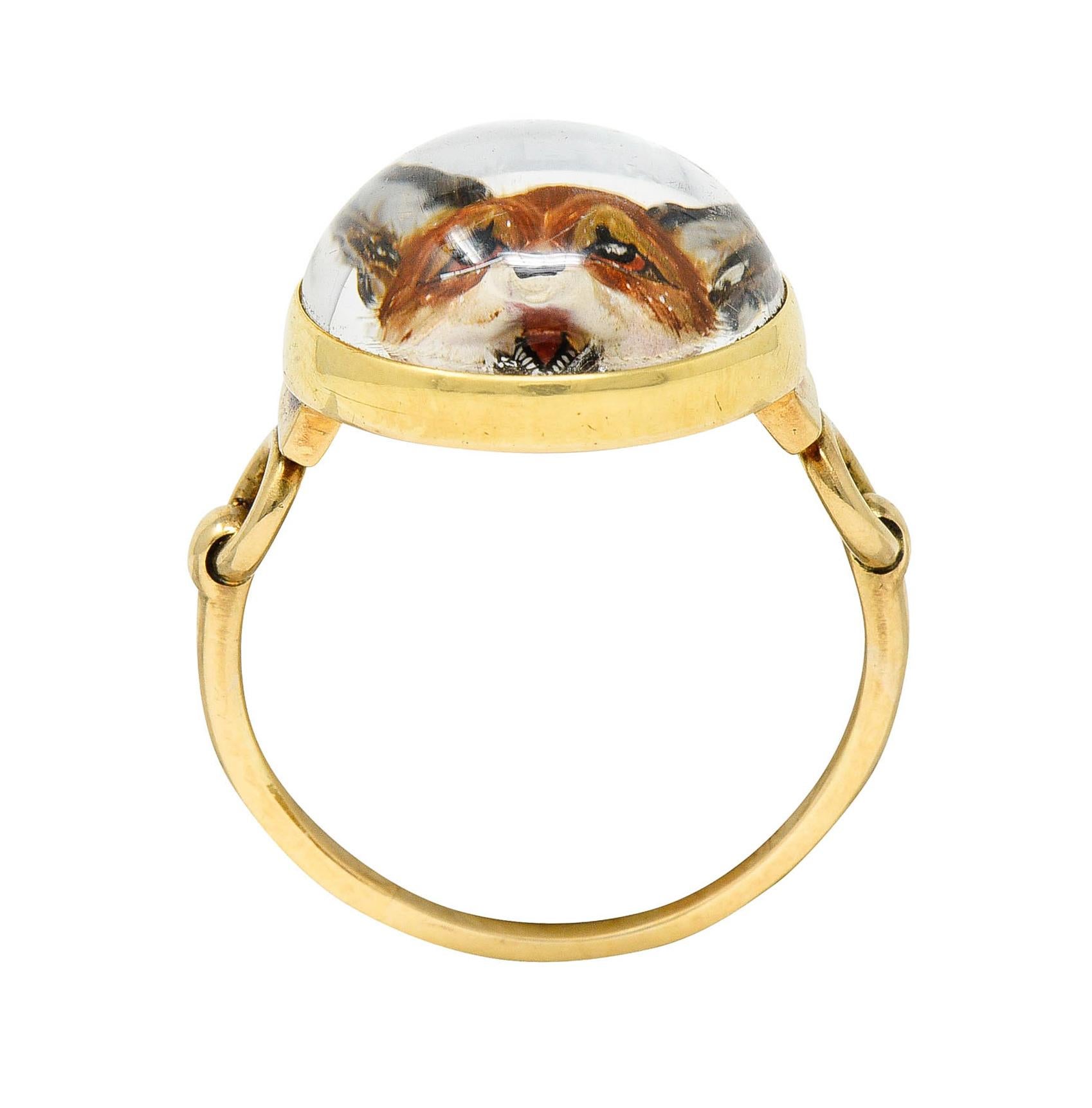 Women's or Men's Antique Cartier Rock Crystal Quartz 14 Karat Gold Fox Essex Crystal Ring