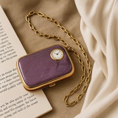 Antique Cartier Silver-Tone Purple Guilloché Enamel Compact Watch 20th Century