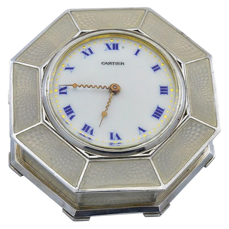 Antique Cartier Sterling and Enamel Petite Clock