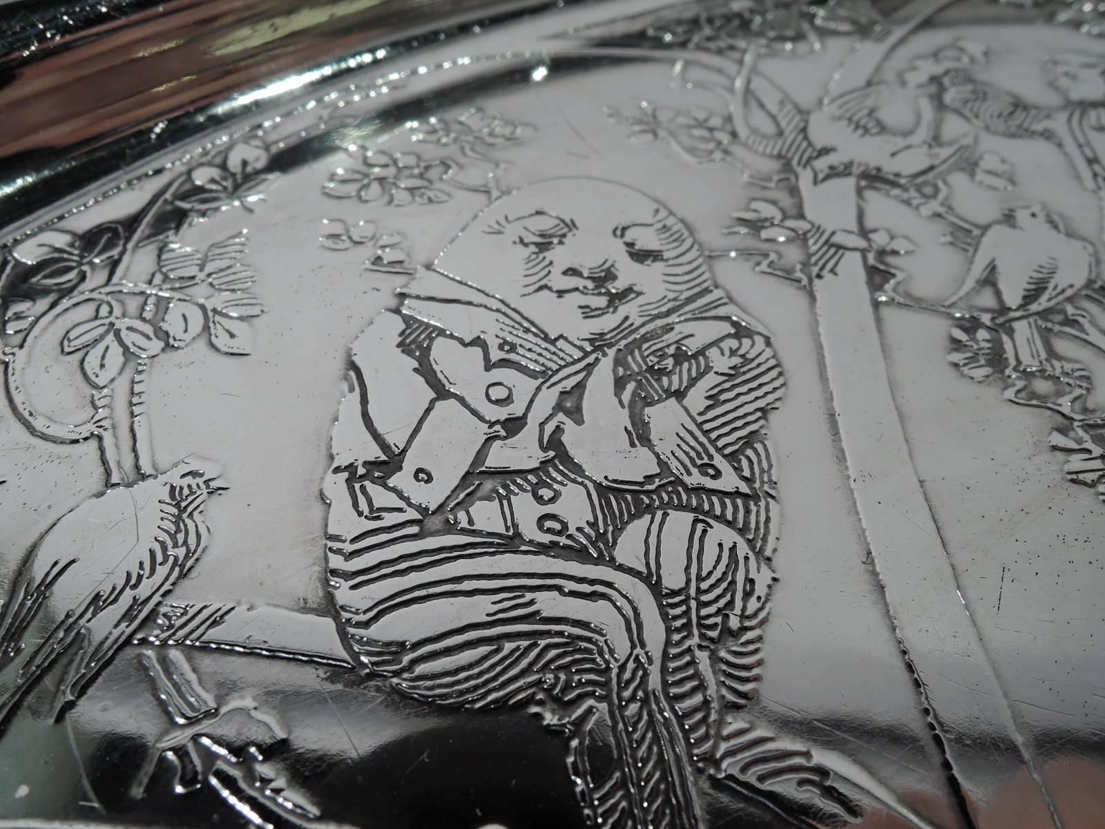 Antique Cartier Sterling Silver Mother Goose Baby's Highchair Tray In Excellent Condition In New York, NY