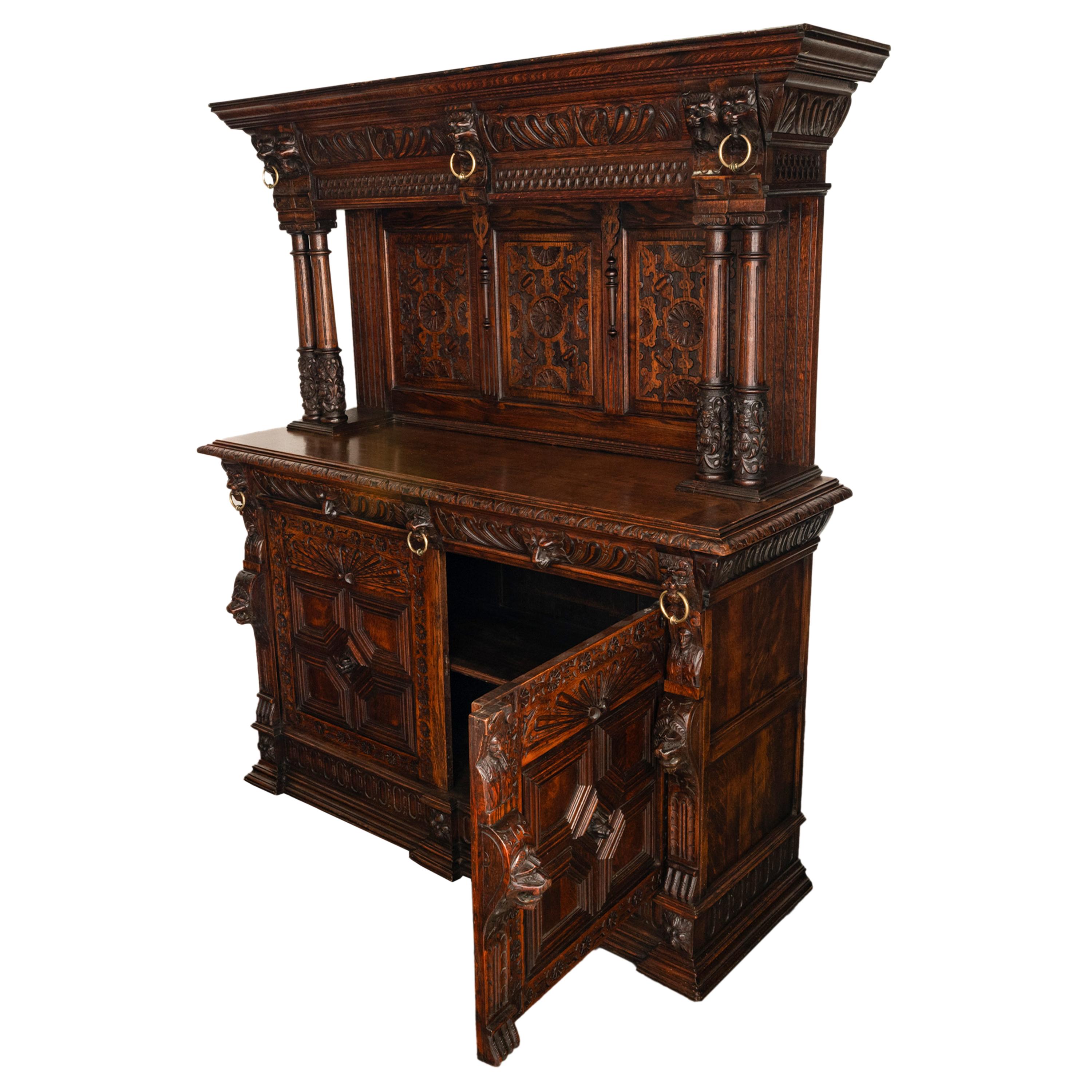 Intagliato Antique French Baroque Buffet Sideboard Bar Back 1860 in vendita