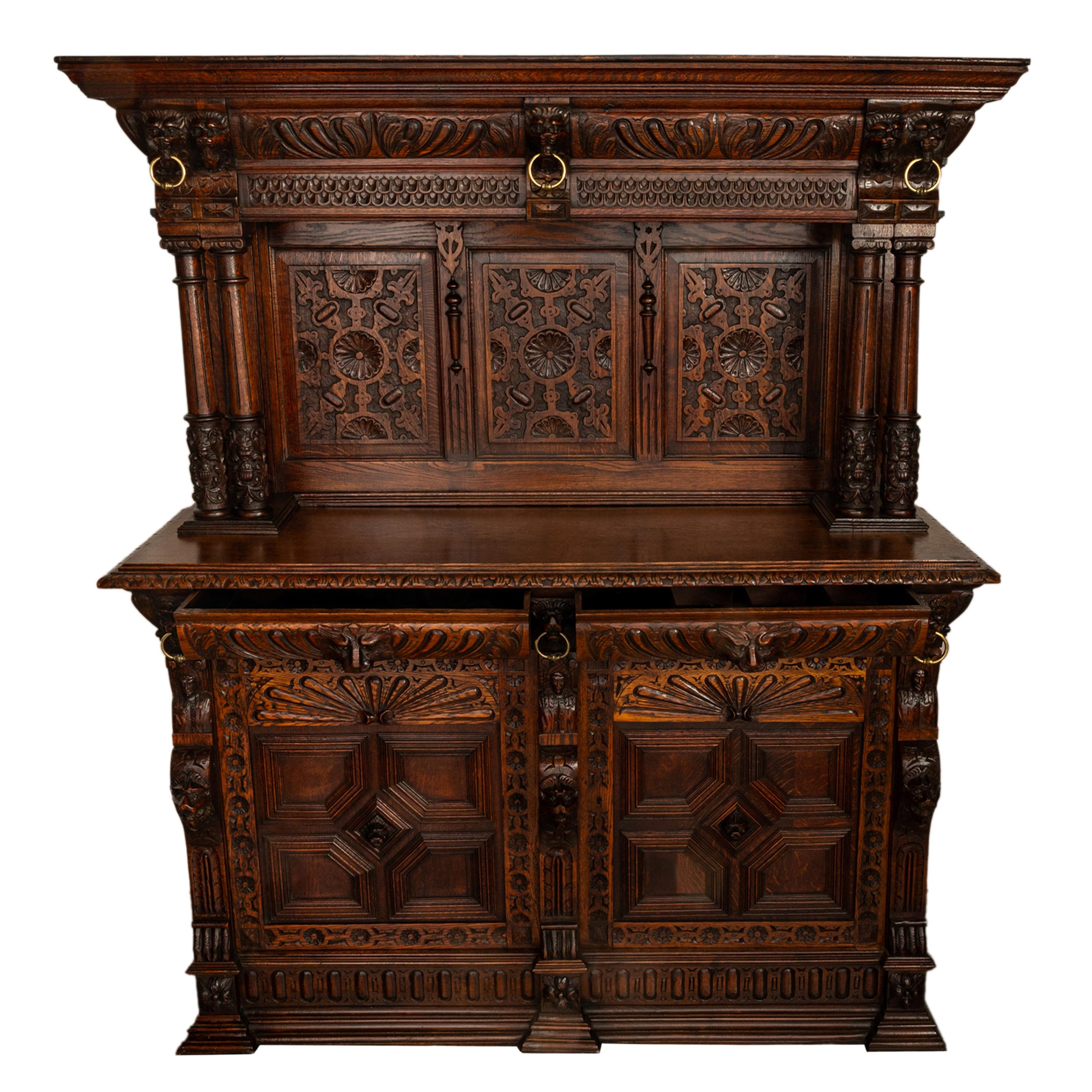 Ottone Antique French Baroque Buffet Sideboard Bar Back 1860 in vendita