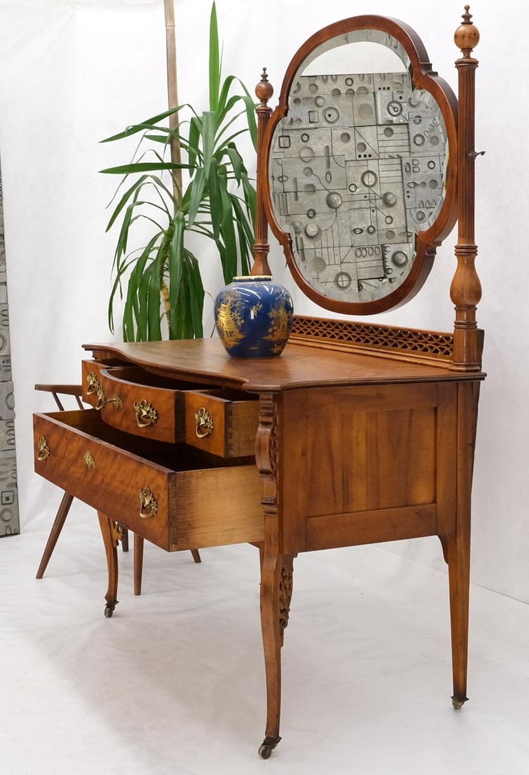 Antique Carved 4 Drawers Dresser w/ Large Beveled Swivel Clove Shape Mirror  For Sale at 1stDibs | antique dresser with mirror, antique dresser with  swivel mirror, swivel dresser, image size:768x1124