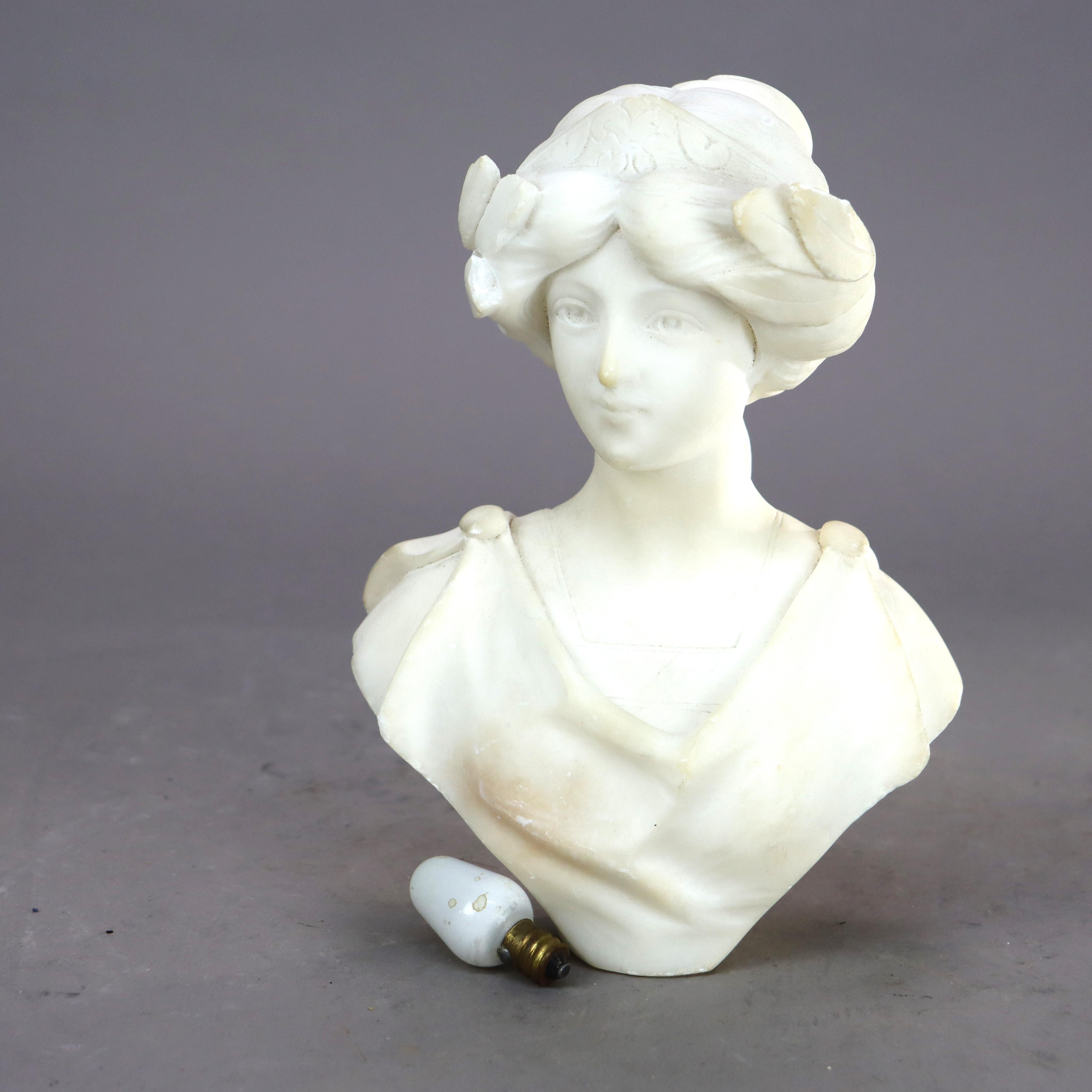 Antique Carved Alabaster Bust of a Classical Woman C1890 In Good Condition In Big Flats, NY