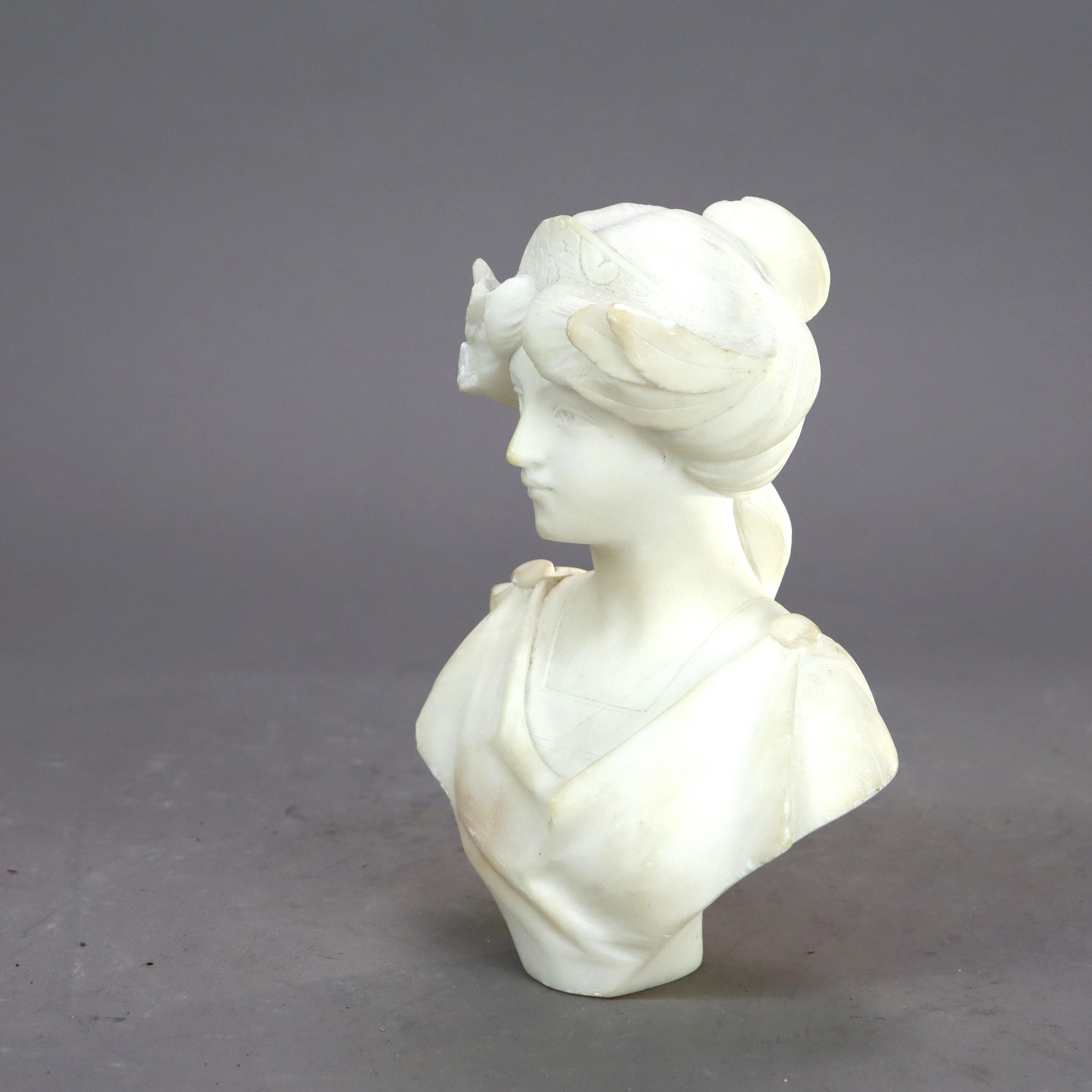 19th Century Antique Carved Alabaster Bust of a Classical Woman C1890