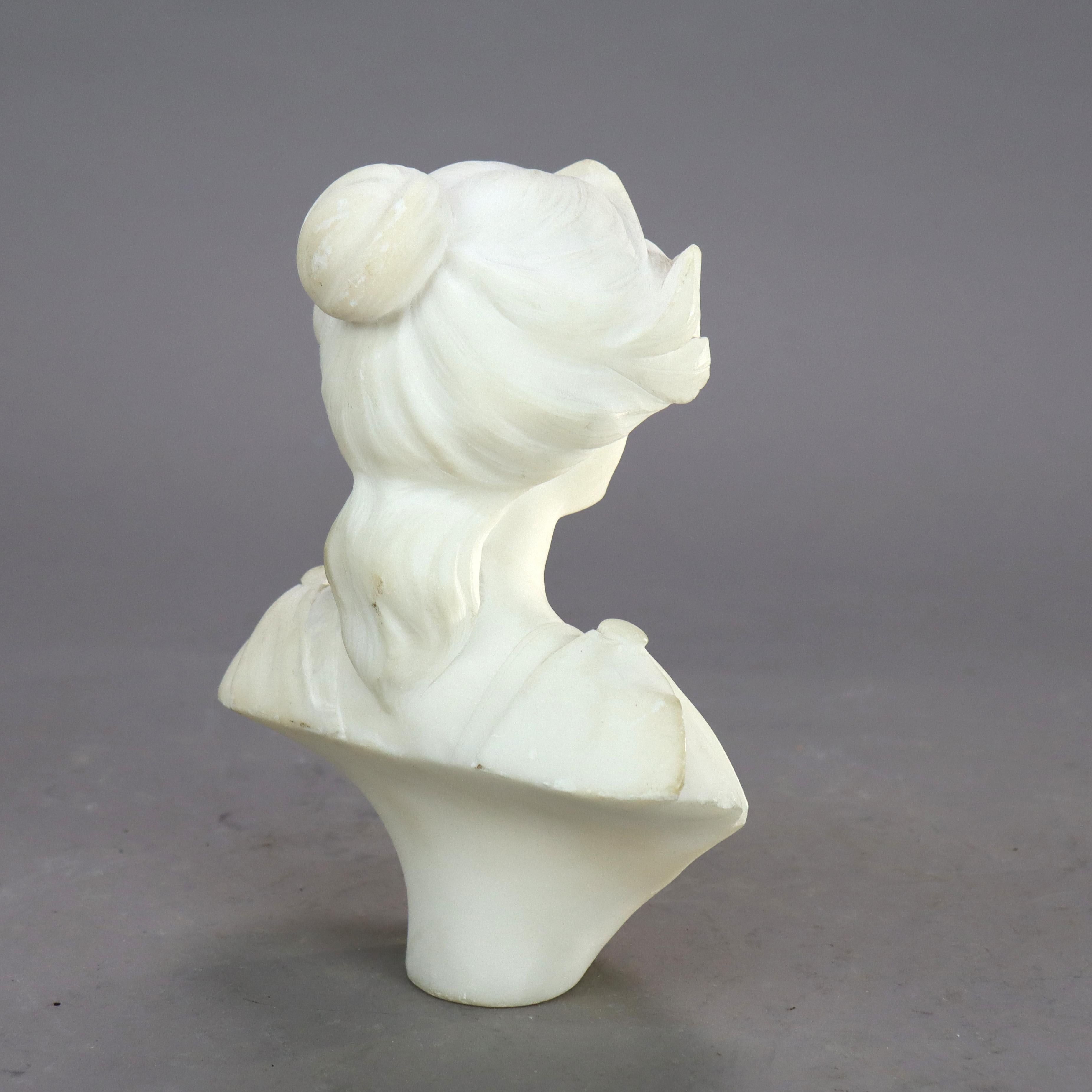 Antique Carved Alabaster Bust of a Classical Woman C1890 2