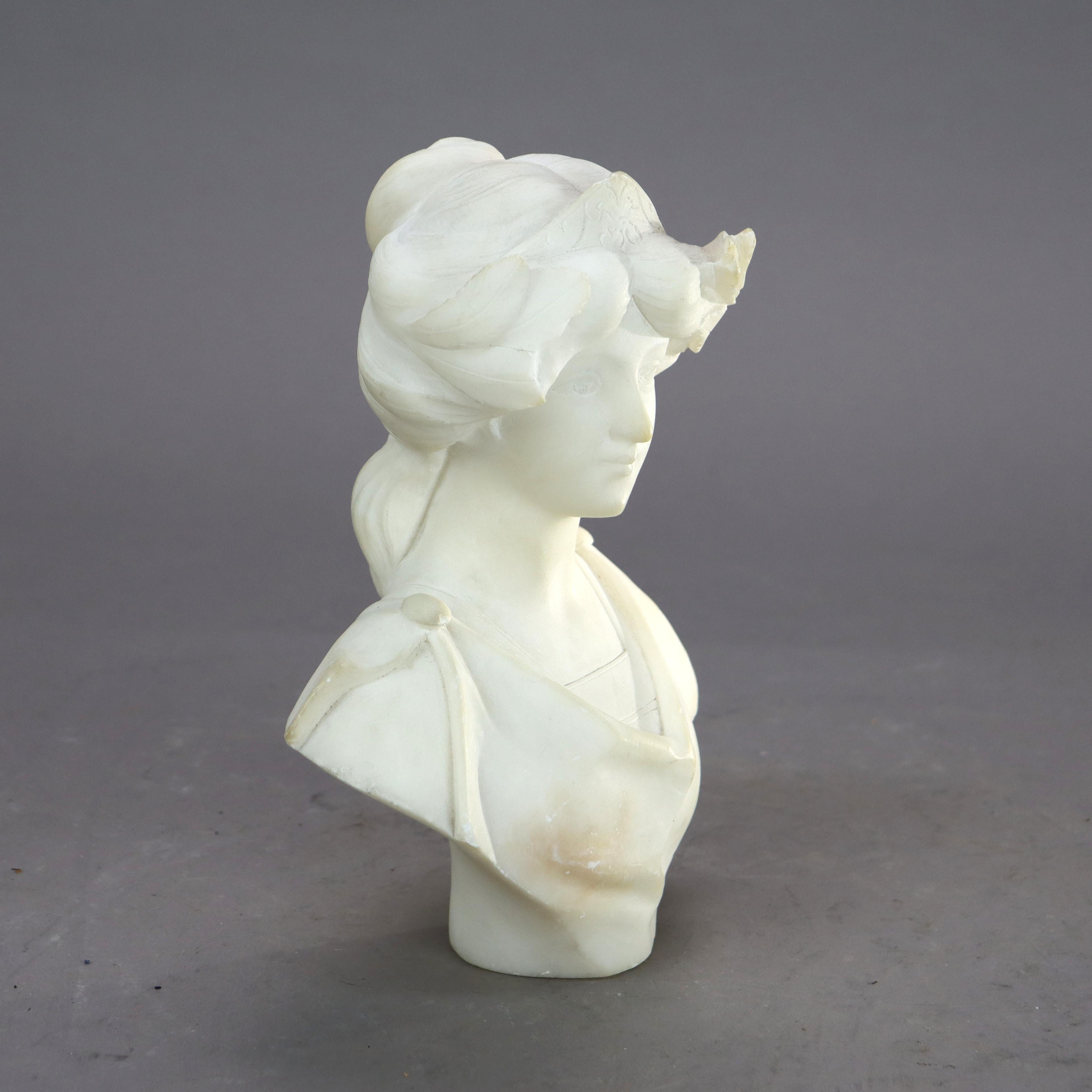 Antique Carved Alabaster Bust of a Classical Woman C1890 3