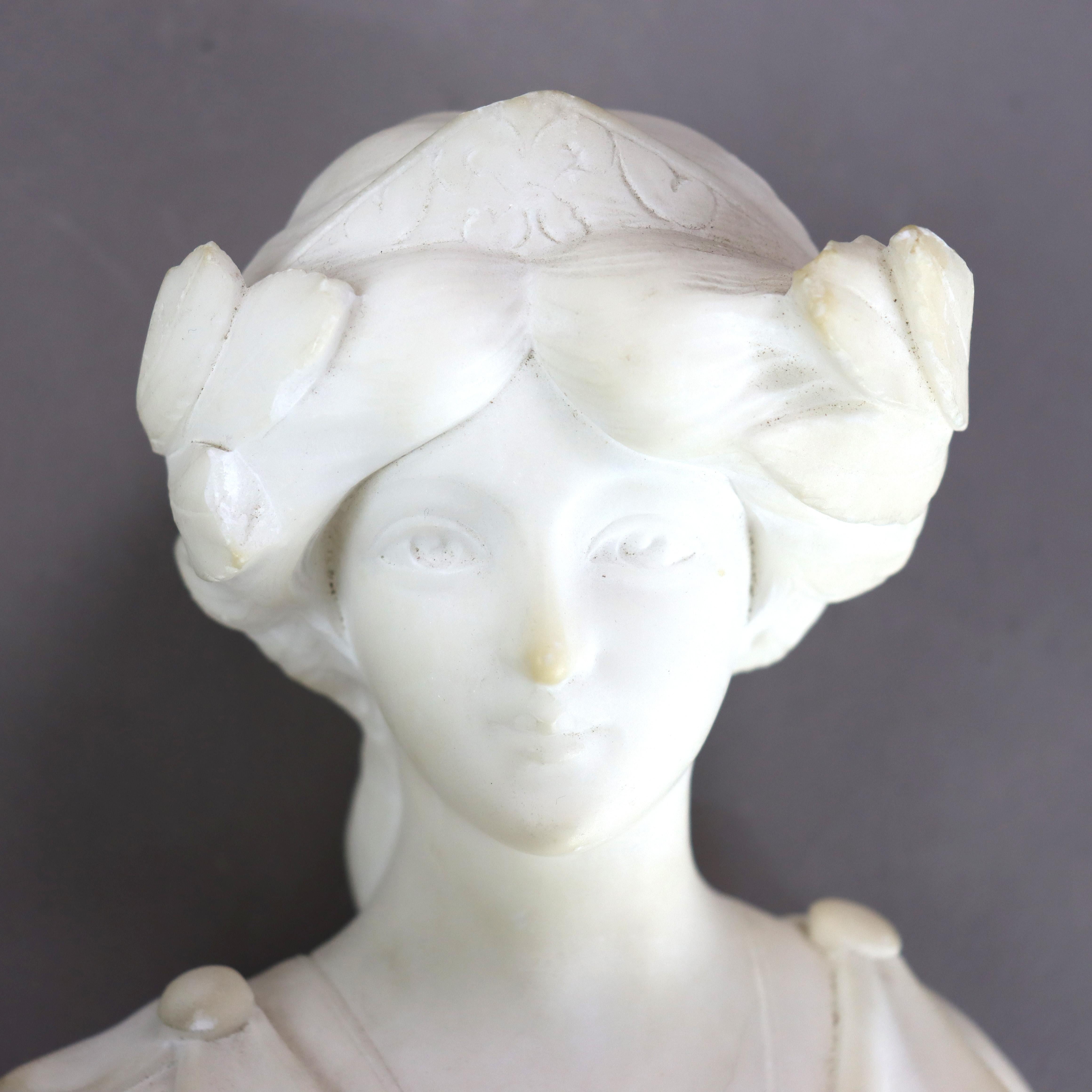 Antique Carved Alabaster Bust of a Classical Woman C1890 4