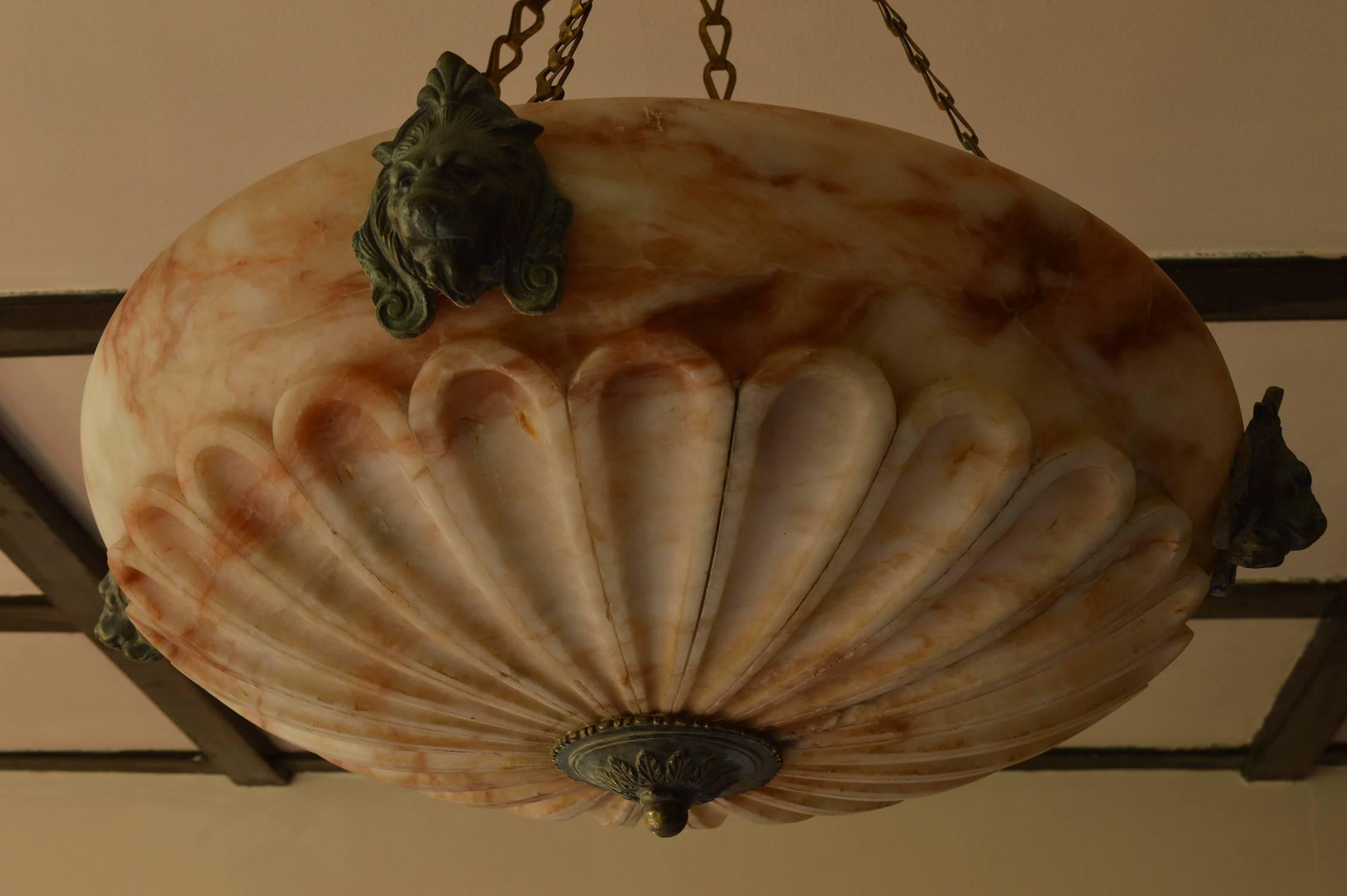 Antique Carved Alabaster Chandelier in Greek Revival Style, English 19th Century 4