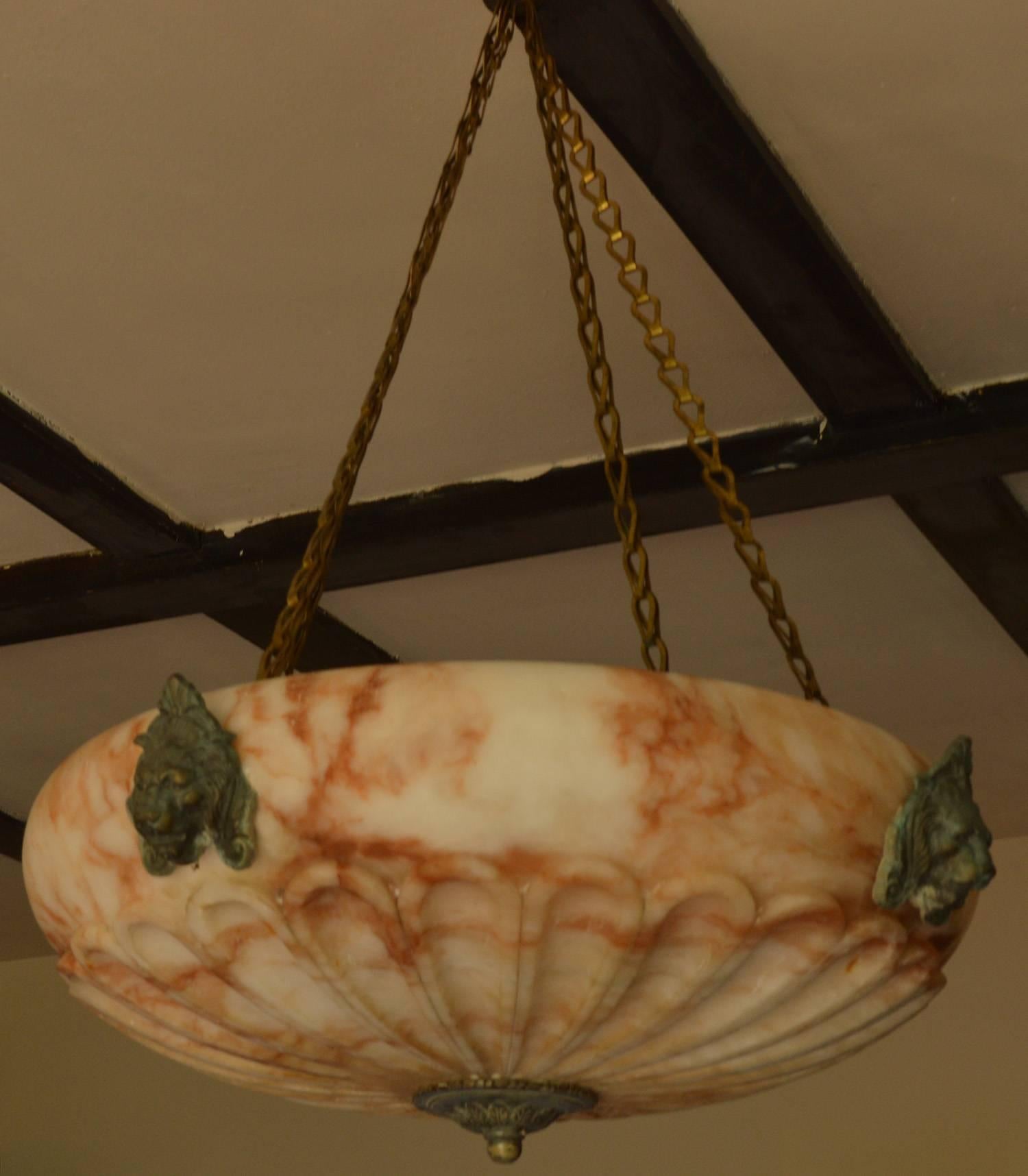 Antique Carved Alabaster Chandelier in Greek Revival Style, English 19th Century 5