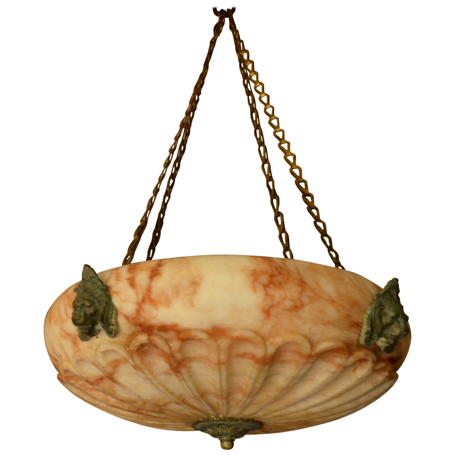 Antique Carved Alabaster Chandelier in Greek Revival Style, English 19th Century