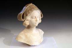 Antique Carved Alabaster Dutch Girl Bust Italian Grand Tour Sculpture