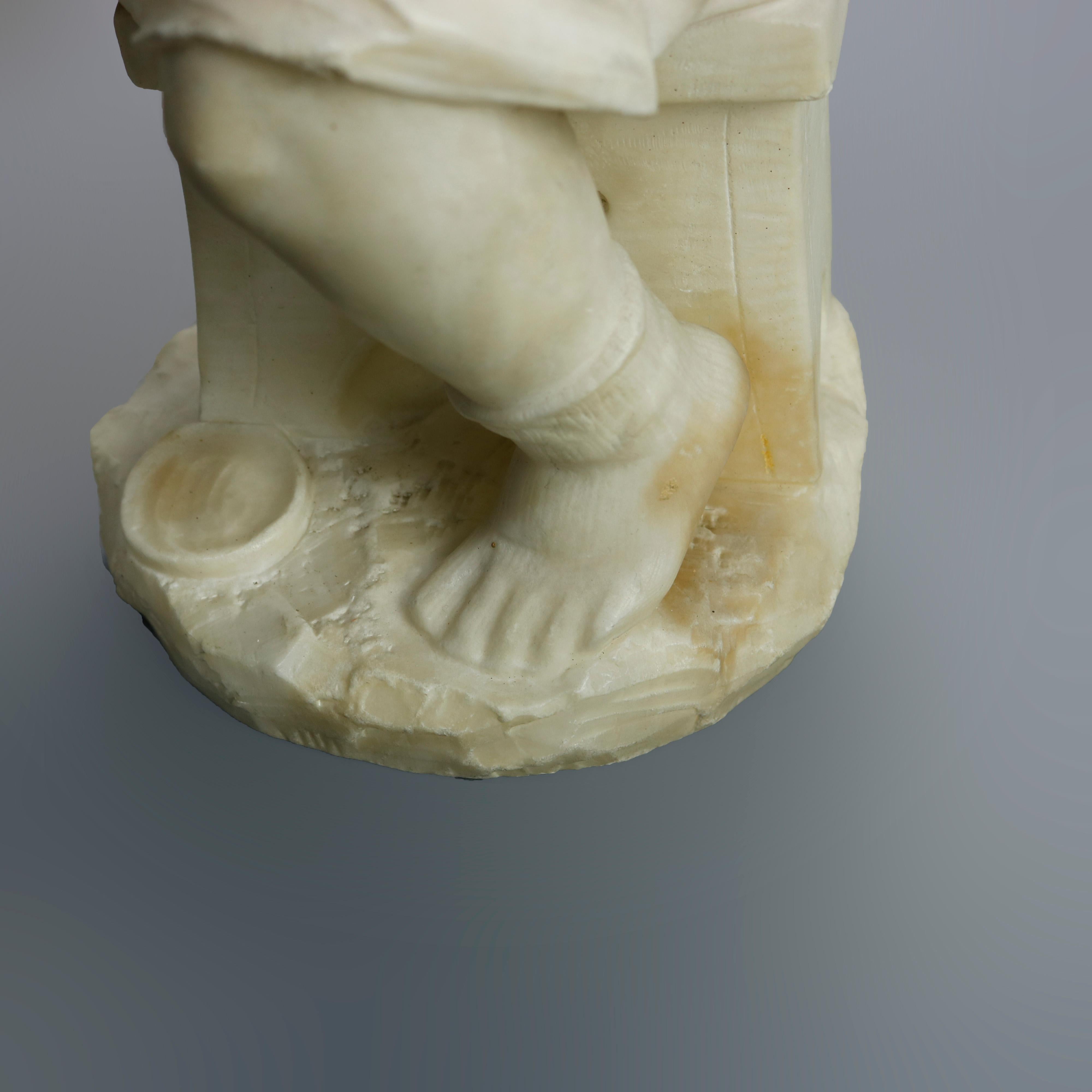 Antique Carved Alabaster Sculpture of Young Girl by Adolpho Cipriani, c1890 5