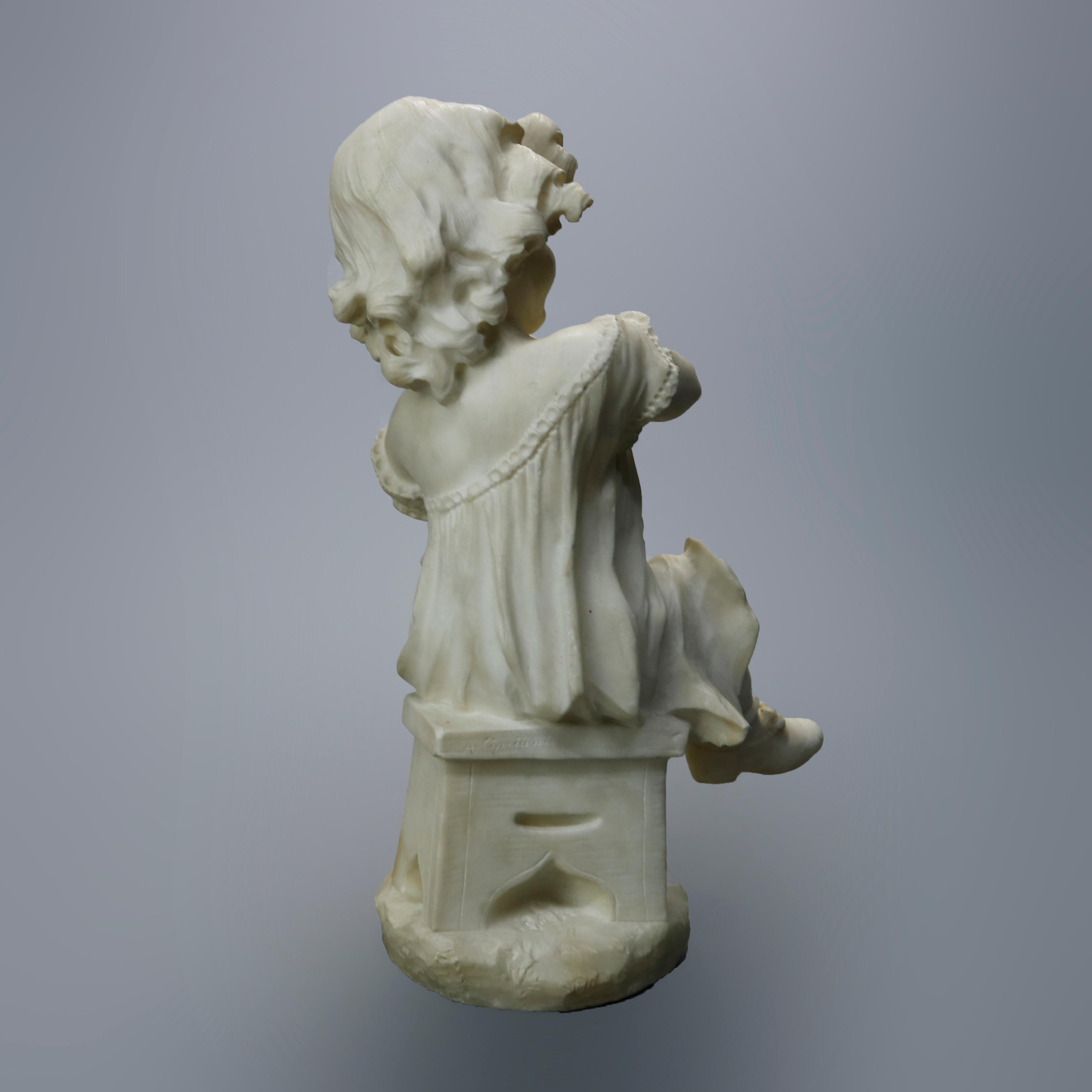Antique Carved Alabaster Sculpture of Young Girl by Adolpho Cipriani, c1890 8