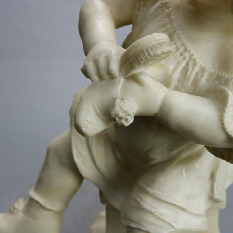 Antique Carved Alabaster Sculpture of Young Girl by Adolpho Cipriani, c1890 2