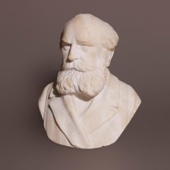 Antique Carved Alabaster Sculpture Portrait Bust of a Gentleman Scholar, c1890