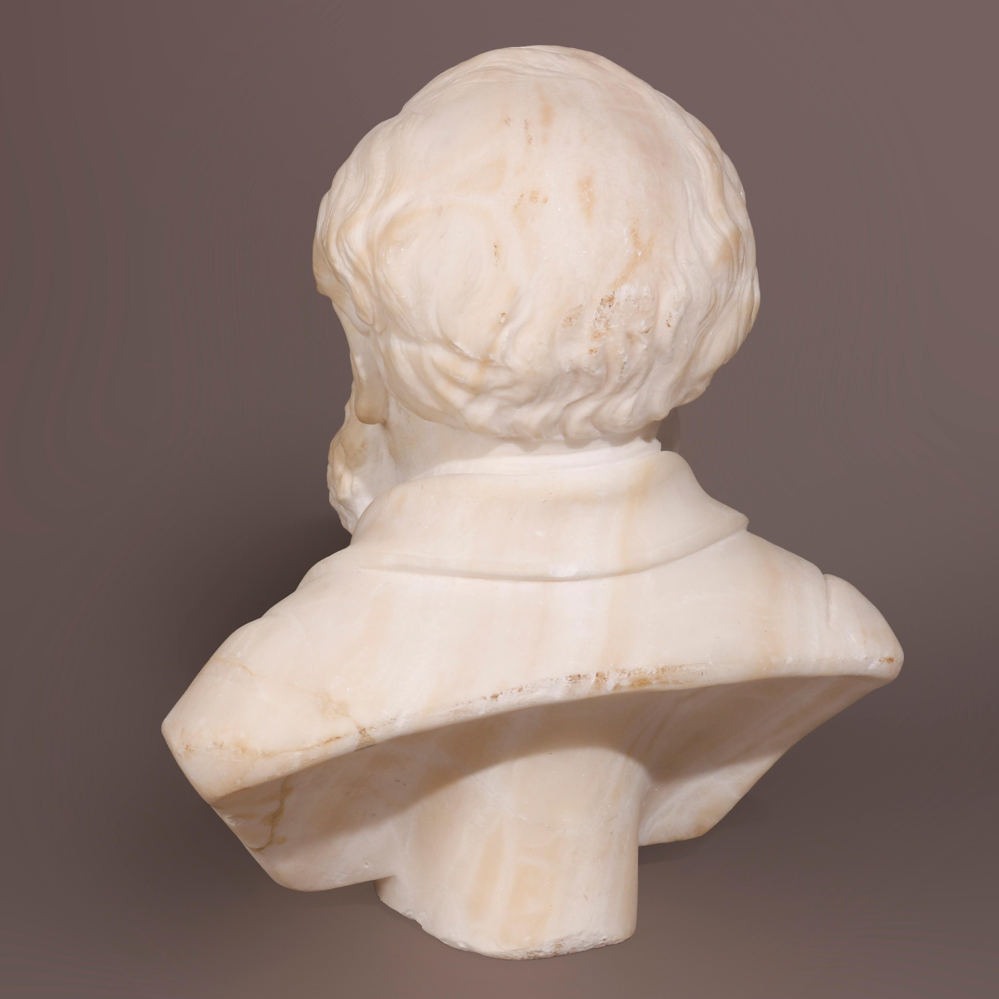 Antique Carved Alabaster Sculpture Portrait Bust of a Gentleman Scholar, c1890 4