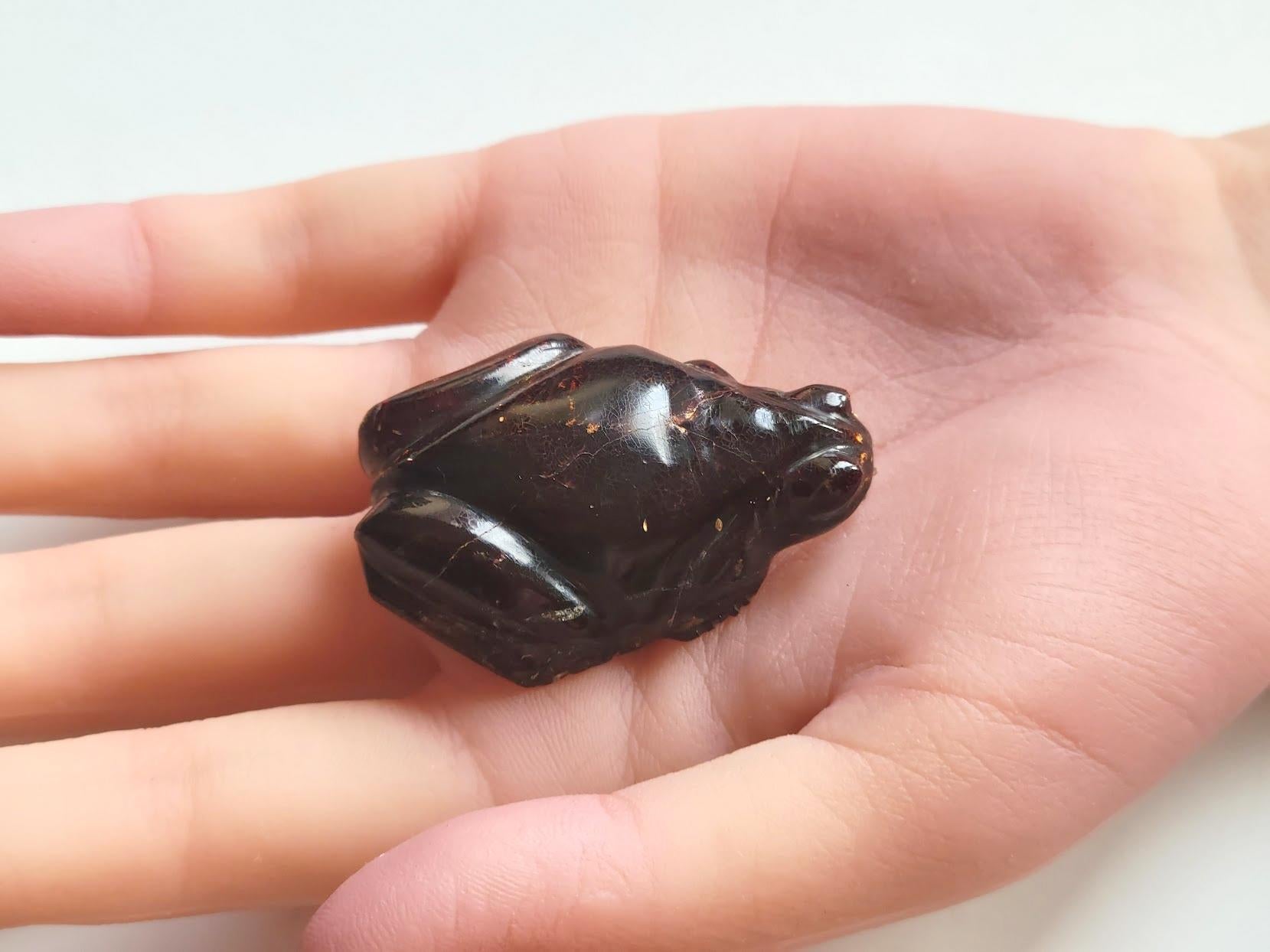Women's or Men's Antique Carved Amber Frog Pendant For Sale