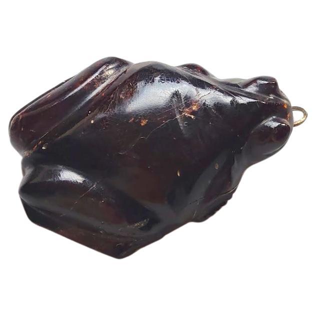 Antique Carved Amber Frog Pendant For Sale
