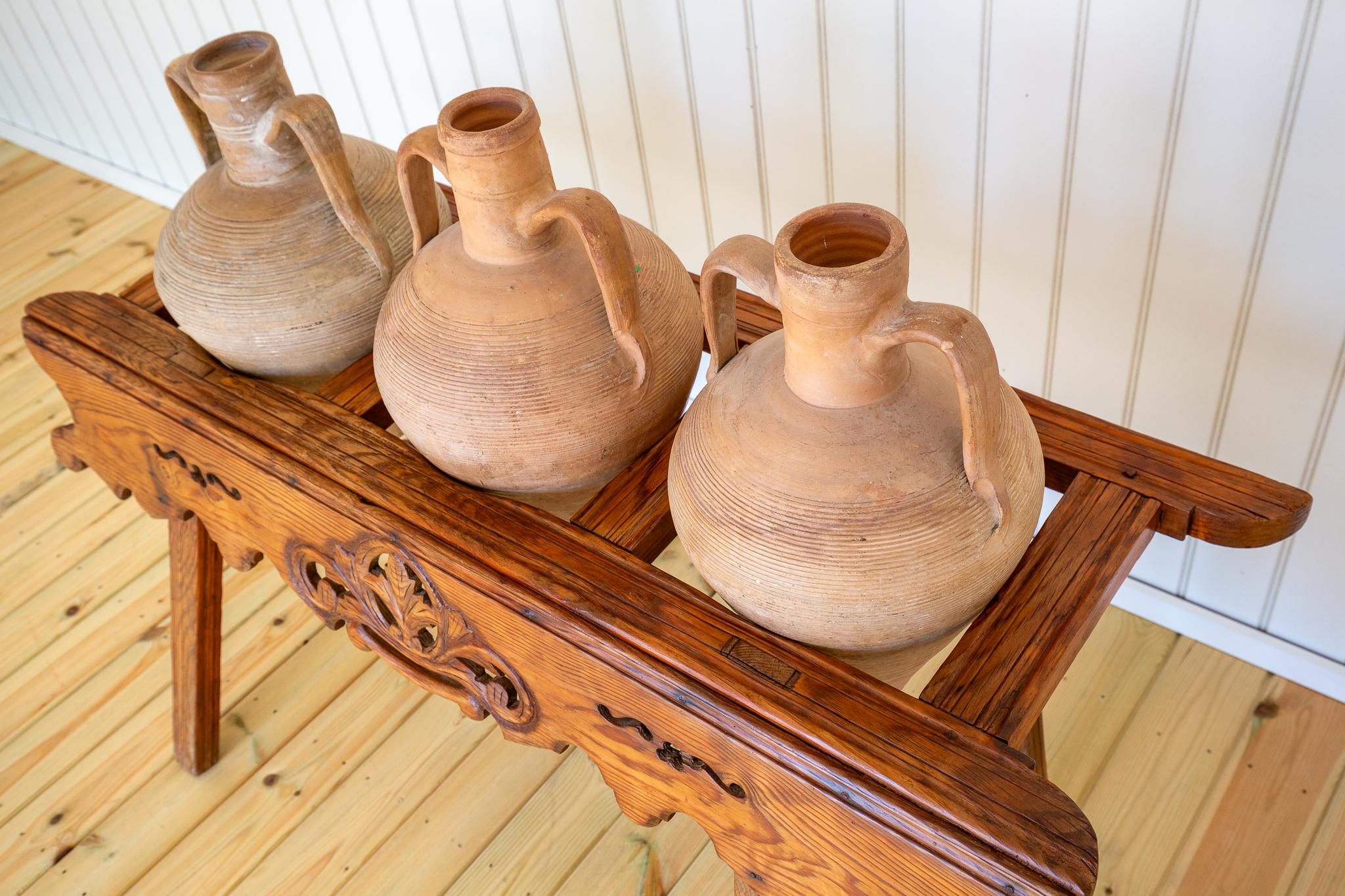 Antique Carved Amphora Stand With Amphorae Spanish Villa Rustic Tinaja Bar Cart For Sale 4