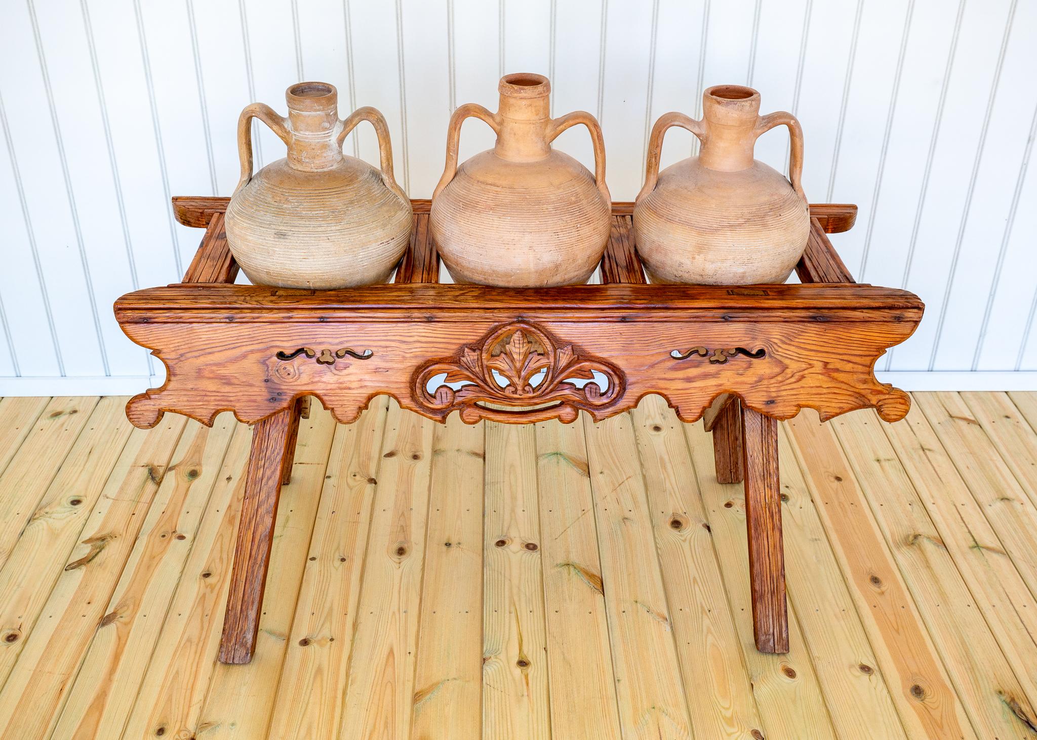Antique Carved Amphora Stand With Amphorae Spanish Villa Rustic Tinaja Bar Cart For Sale 5