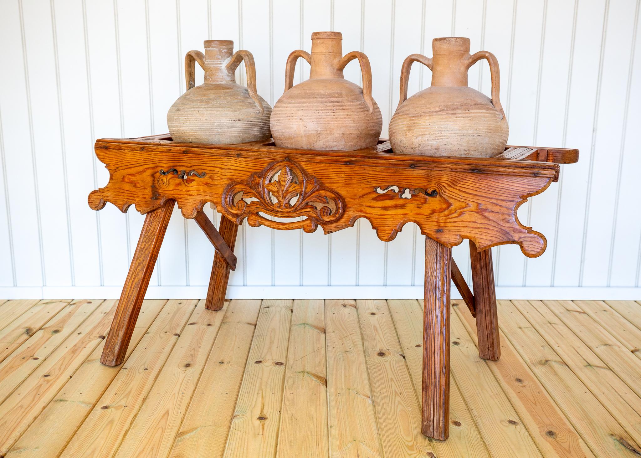 Antique Carved Amphora Stand With Amphorae Spanish Villa Rustic Tinaja Bar Cart For Sale 7