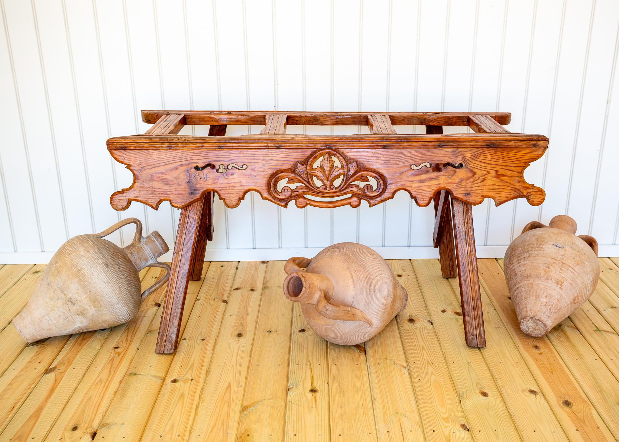Antique Carved Amphora Stand With Amphorae Spanish Villa Rustic Tinaja Bar Cart For Sale 8