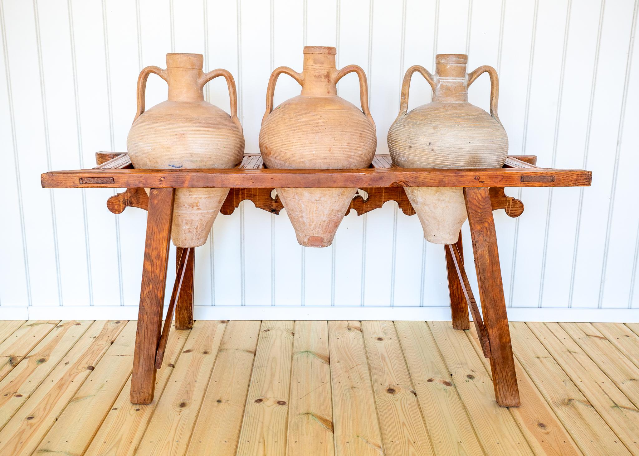Antique Carved Amphora Stand With Amphorae Spanish Villa Rustic Tinaja Bar Cart For Sale 10
