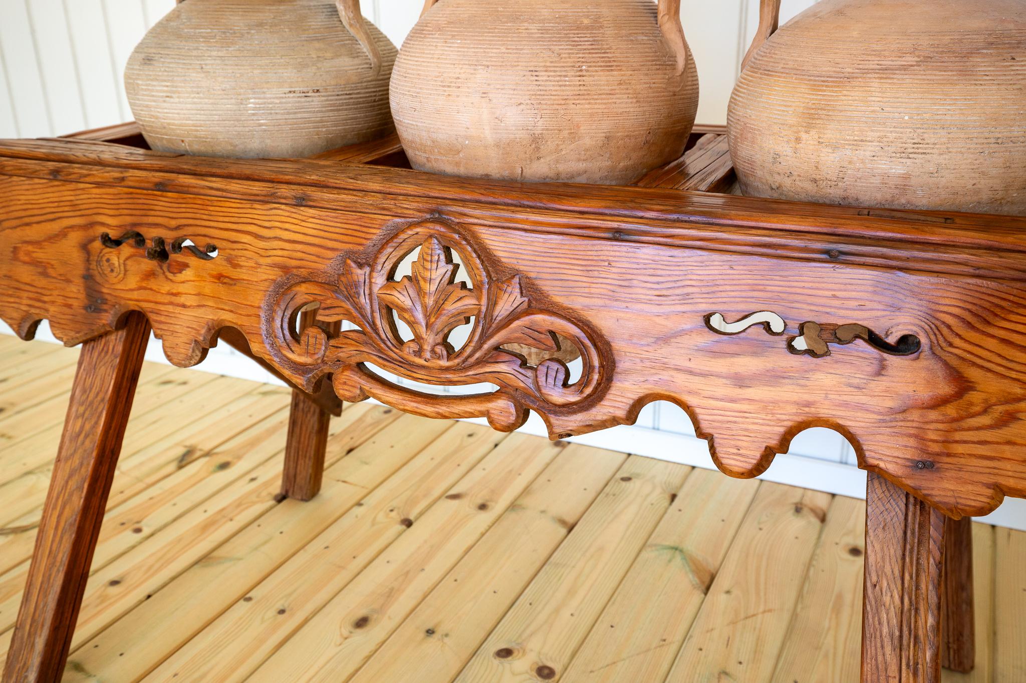 Antique Carved Amphora Stand With Amphorae Spanish Villa Rustic Tinaja Bar Cart In Good Condition For Sale In London, GB