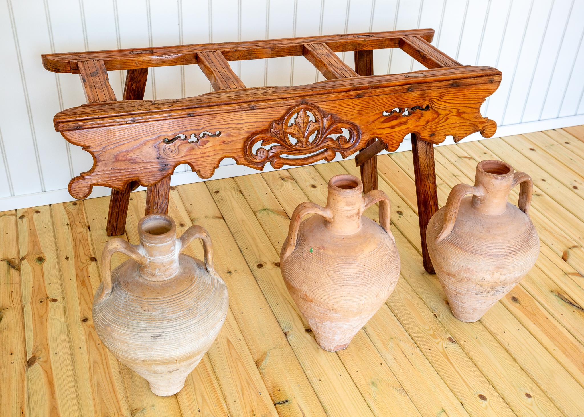 Antique Carved Amphora Stand With Amphorae Spanish Villa Rustic Tinaja Bar Cart For Sale 1