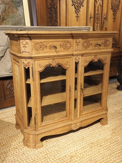 Antique Carved and Bleached Oak and Glass Buffet Vitrine from Liege, Circa 1900