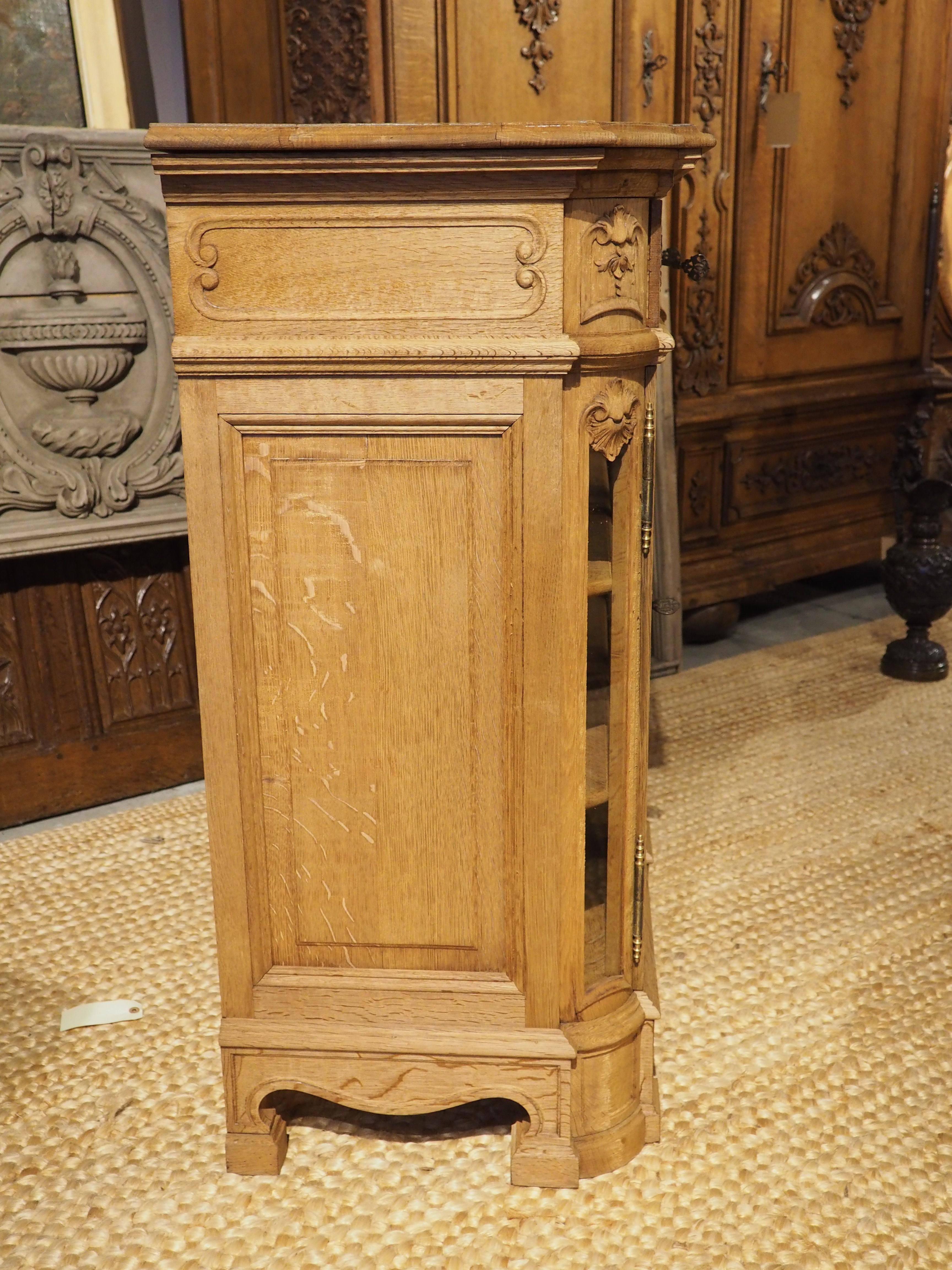 20th Century Antique Carved and Bleached Oak and Glass Buffet Vitrine from Liege, Circa 1900 For Sale