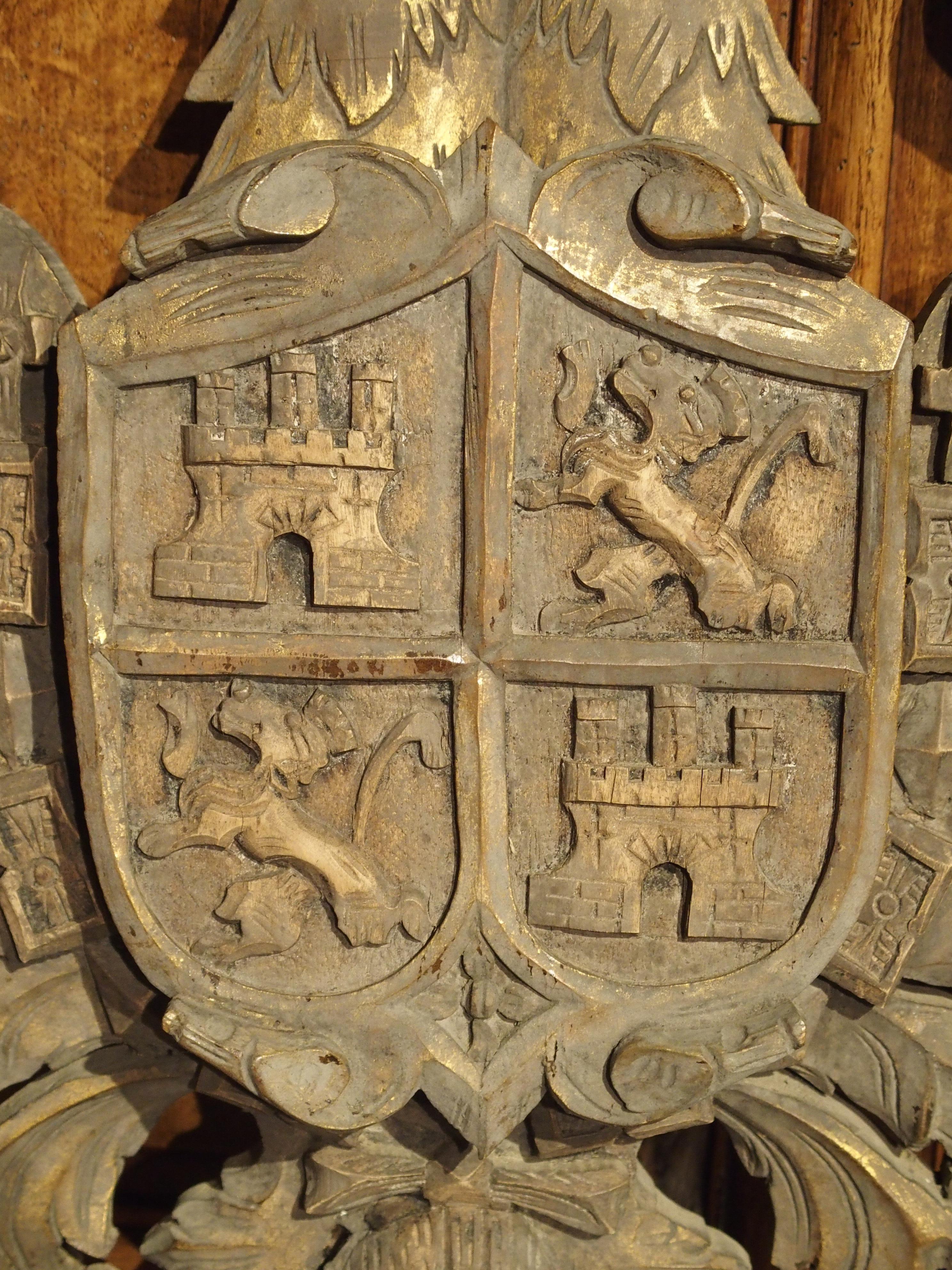 Antique Carved and Gilded Coat of Arms of Toledo Spain, circa 1900 In Good Condition In Dallas, TX