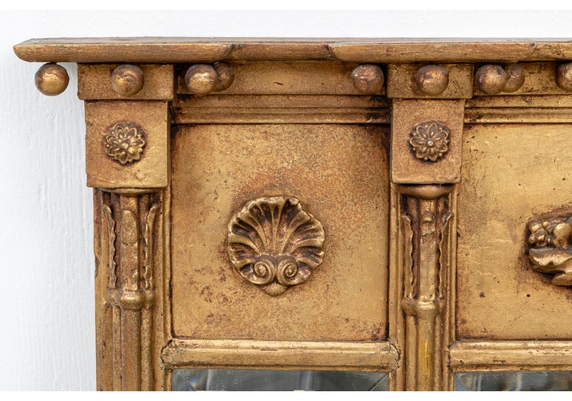 19th Century Antique Carved And Gilt Three Part Over-The-Mantel Mirror For Sale