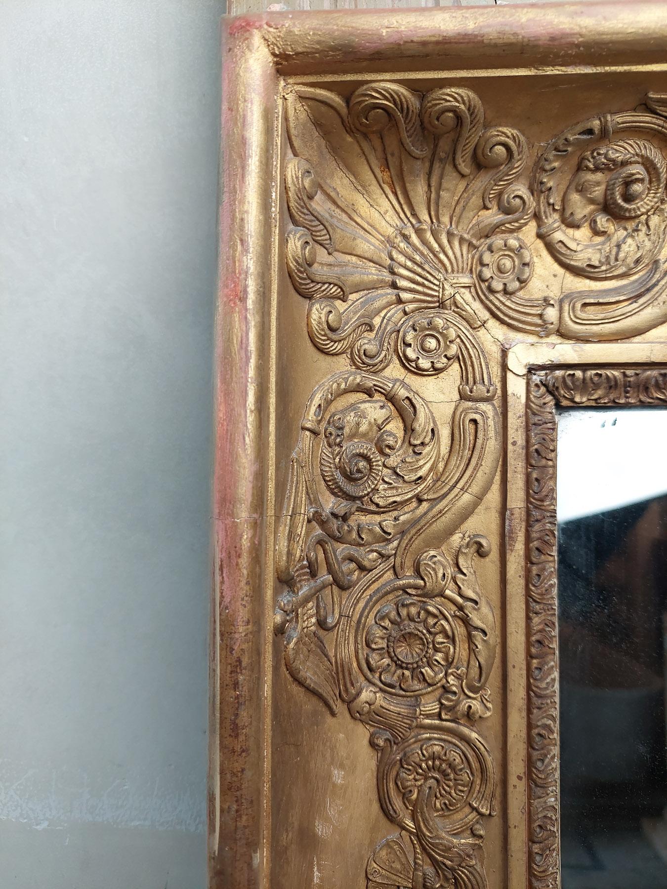 Antique Carved and Gilt Wood Empire Trumeau Mirror from ± 1800 - 1820 5