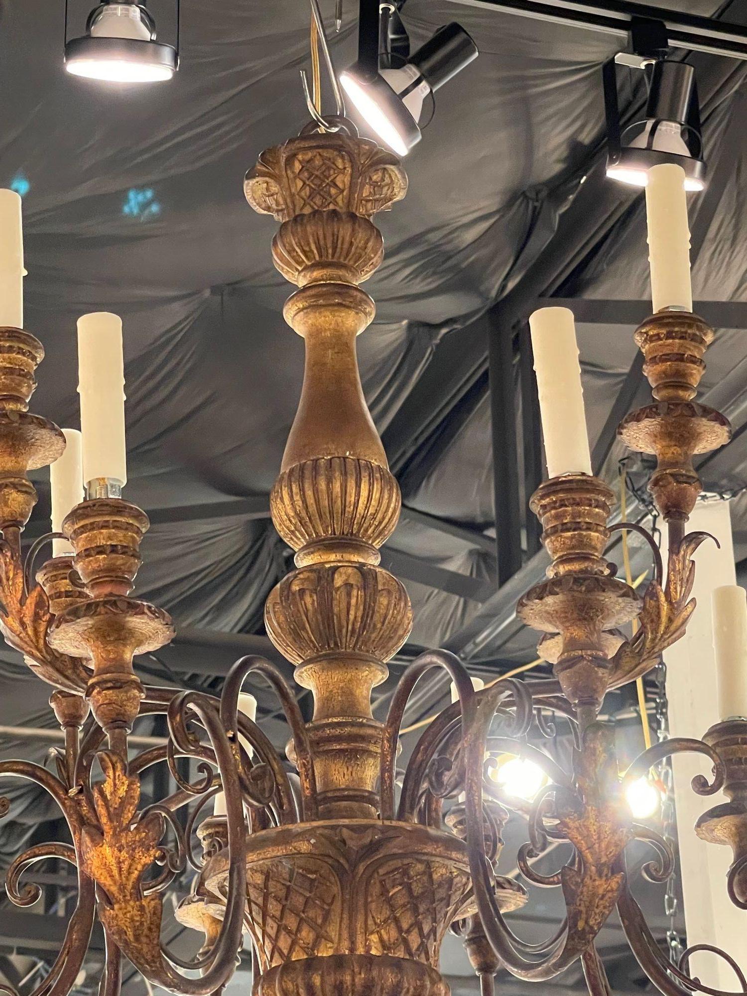 19th Century Antique Carved and Giltwood Italian Chandelier For Sale