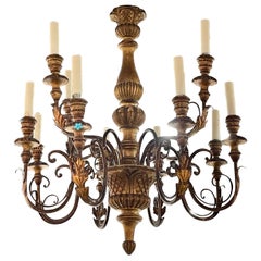 Antico lampadario italiano intagliato e in legno dorato