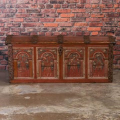 Antique Carved and Original Painted Dome Top Swedish Trunk Dated 1770