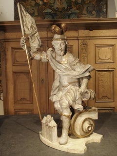 Antique Carved and Painted Statue of St. Florian, Austria, circa 1700